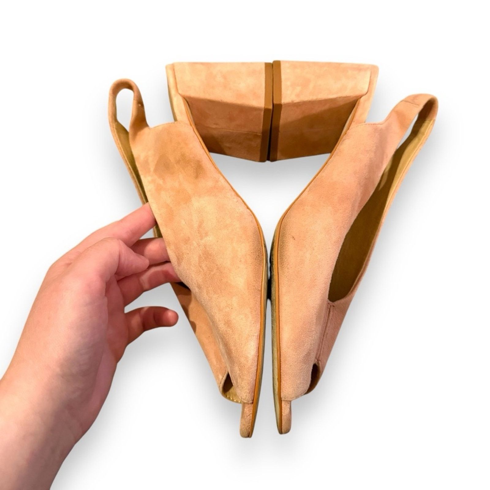 Anthropologie Anthropologie M4d3 Safi Suede Block Peep Toe Slingback Heels Size US 9 / IT 39 - 4 Thumbnail