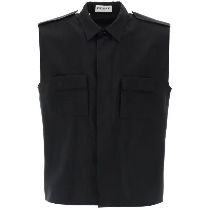 image of Saint Laurent Paris O1S22I1N0524 Sleeveless Faille In Black, Men's (Size Medium)