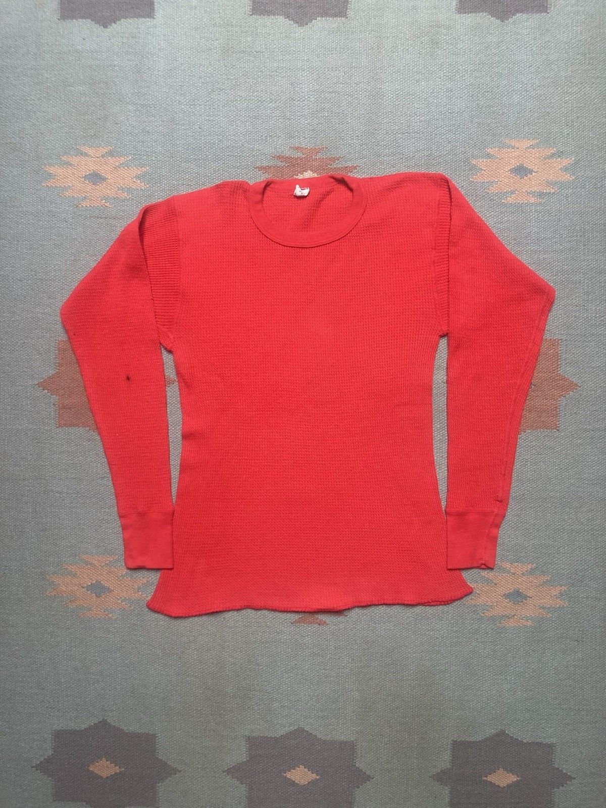 Vintage 70s waffle knit thermal shirt crimson base soft womens XL Size XL / US 12-14 / IT 48-50 - 1 Thumbnail
