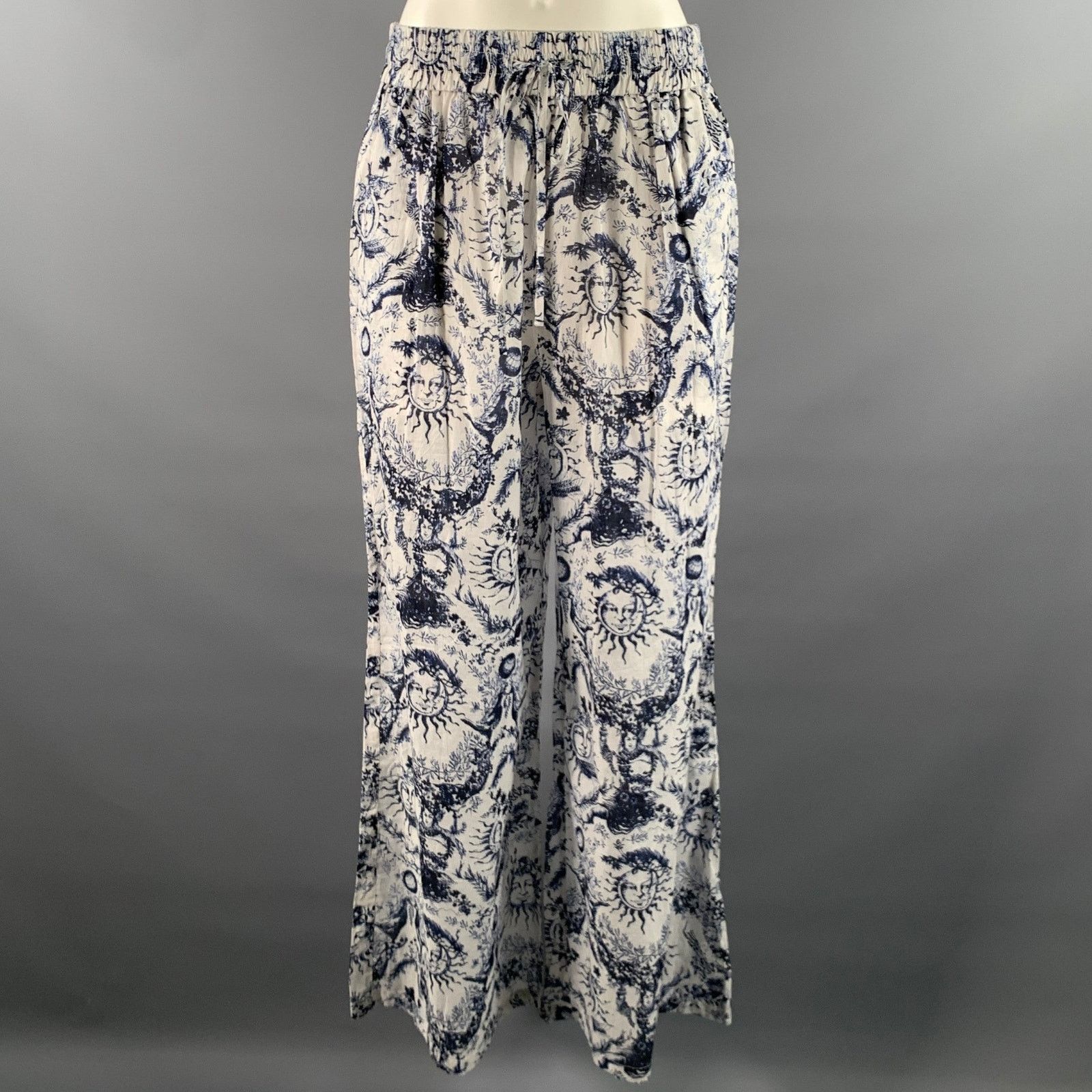 Dior DIOR Size L White Navy Cotton Relaxed Flare Pants Size US 28 / EU 44 - 1 Thumbnail