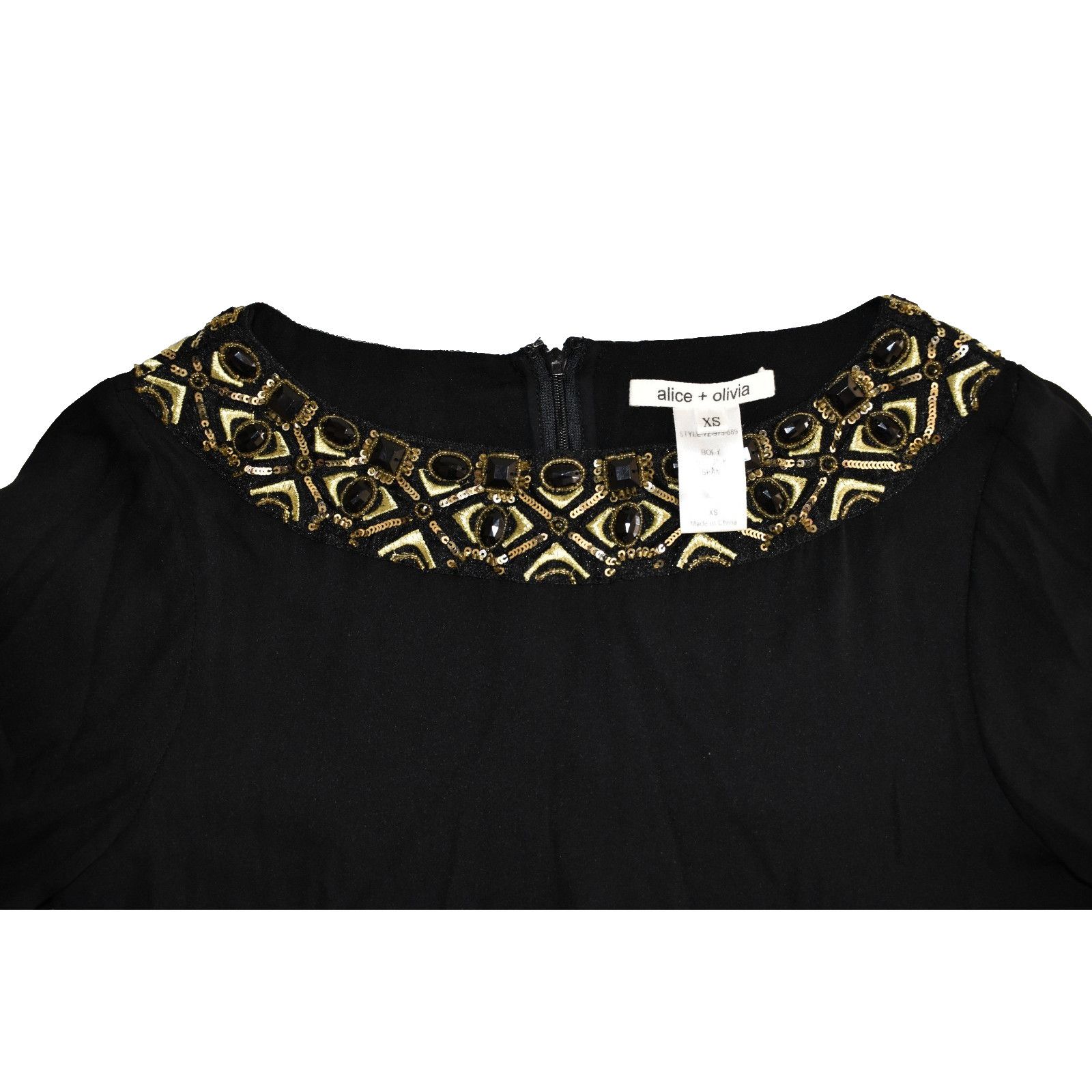 Alice + Olivia LICE + OLIVIA Black Silk Beaded Mini Dress Size XS Size XS / US 0-2 / IT 36-38 - 6 Thumbnail