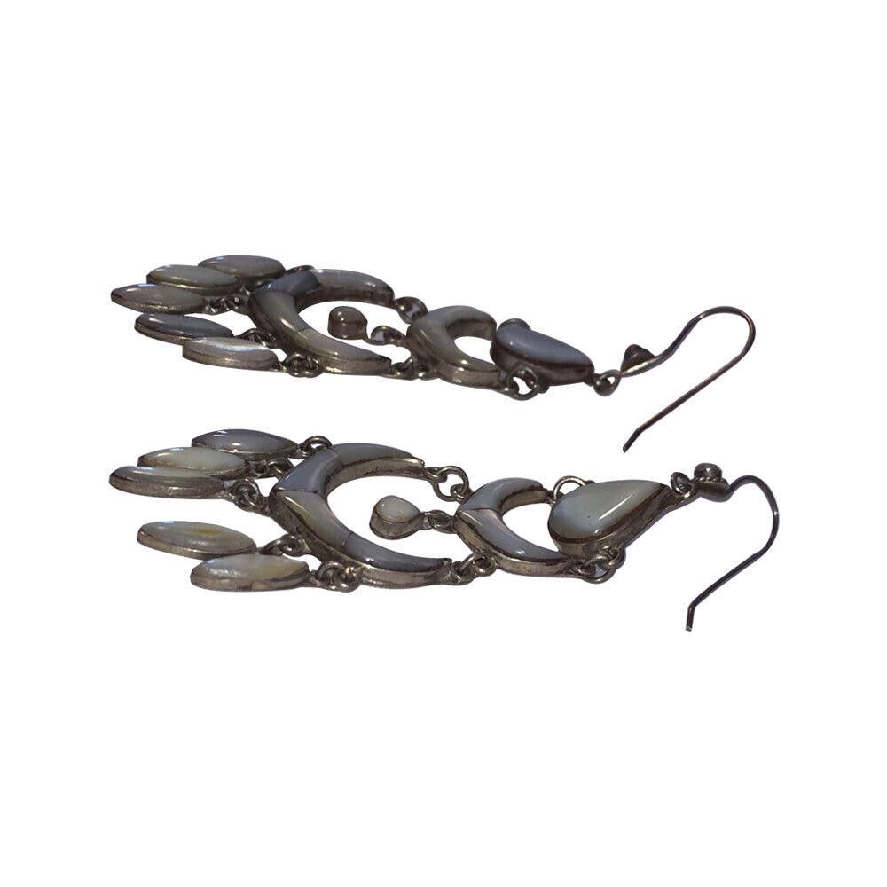 Handmade Silver Chandelier Earrings with Mother of Pearl Shell Inlay Size ONE SIZE - 3 Thumbnail