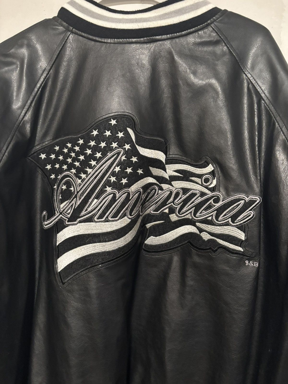 Steve And Barrys × Vintage Vintage Steve & Barry’s Black America Leather Varsity Jacket Size US L / EU 52-54 / 3 - 1 Thumbnail