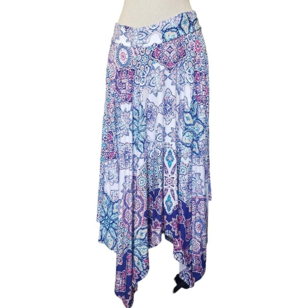 Chicos CT175 Chico's Asymmetrical Kaleidoscope Midi Skirt Petite 4P Size 27" / US 4 / IT 40 - 1 Thumbnail