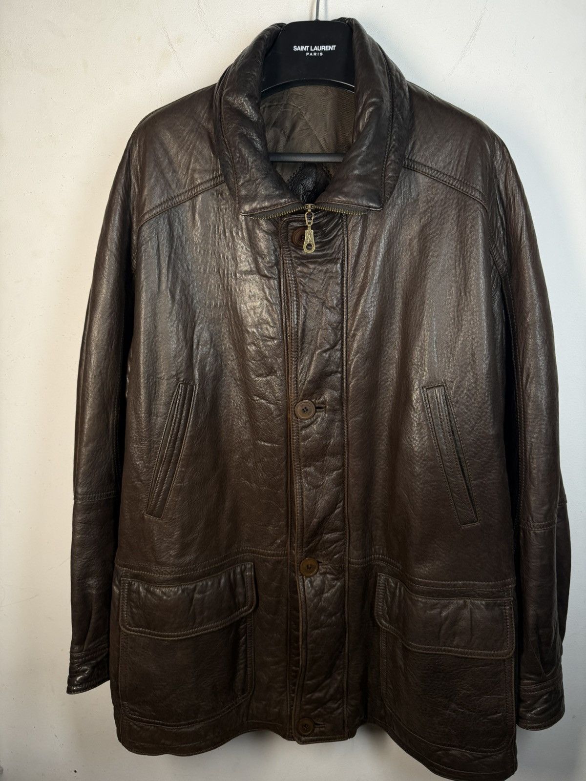 Yves Saint Laurent 90s Napa Leather YSL Jacket Soft Brown Warm Coat Long Size US L / EU 52-54 / 3 - 2 Thumbnail