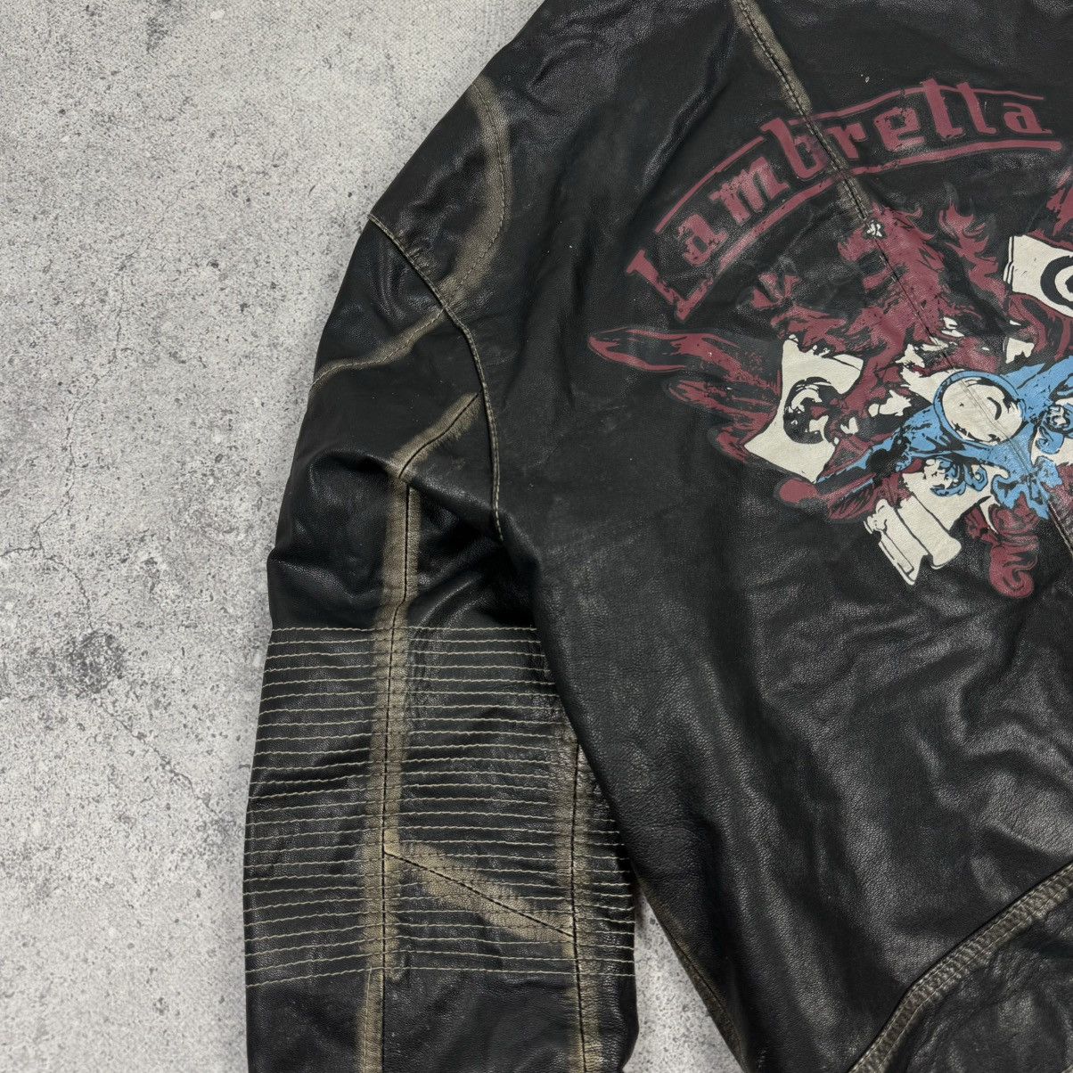 Lambretta × Leather × Vintage Lambretta Big Logo Avant Garde Distressed Leather Jacket Size US L / EU 52-54 / 3 - 13 Thumbnail