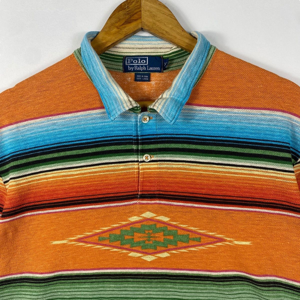 Polo Ralph Lauren Vintage 80's Polo Ralph Lauren NAVAJO Striped Linen Polo Size US XL / EU 56 / 4 - 2 Thumbnail