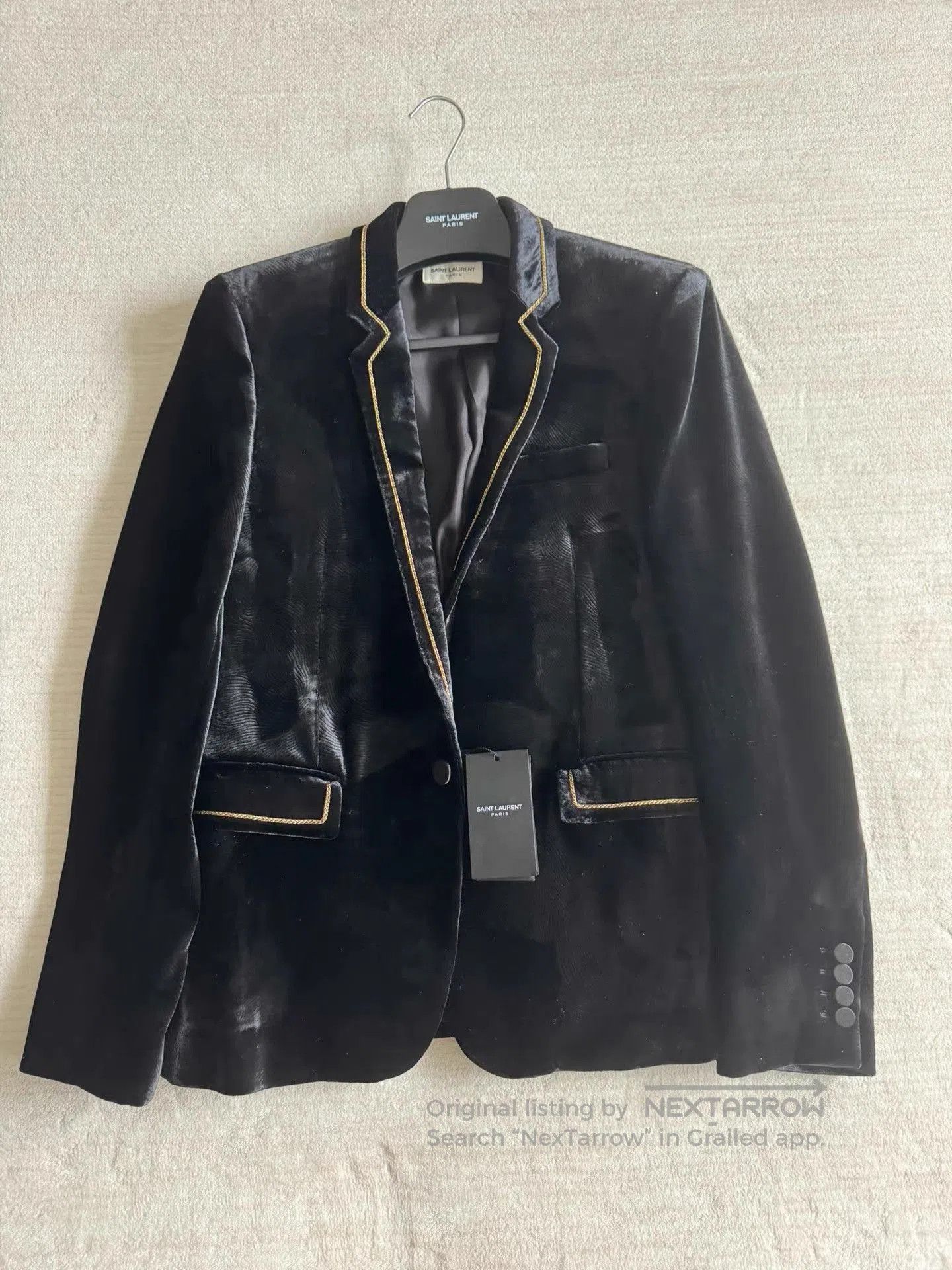 Saint Laurent Paris Black Velvet Blazer with Gold Trim. Size US M / EU 48-50 / 2 - 1 Thumbnail