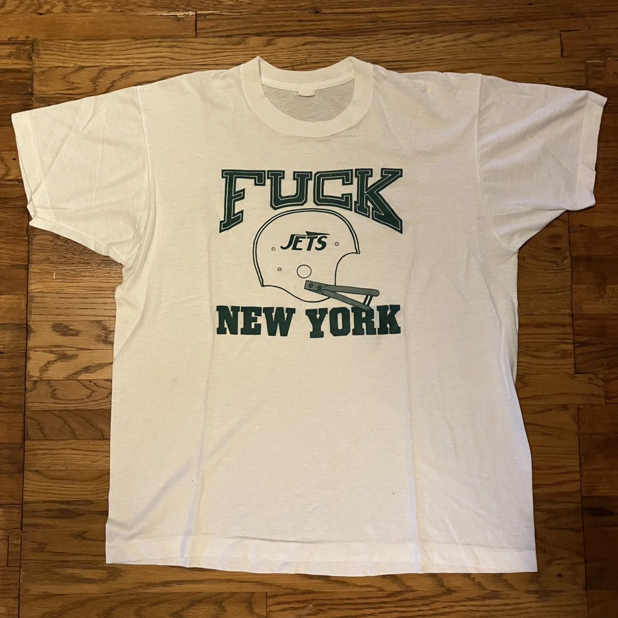 Vintage 1980s Fuck New York Jets T-Shirt Size US L / EU 52-54 / 3 - 1 Preview