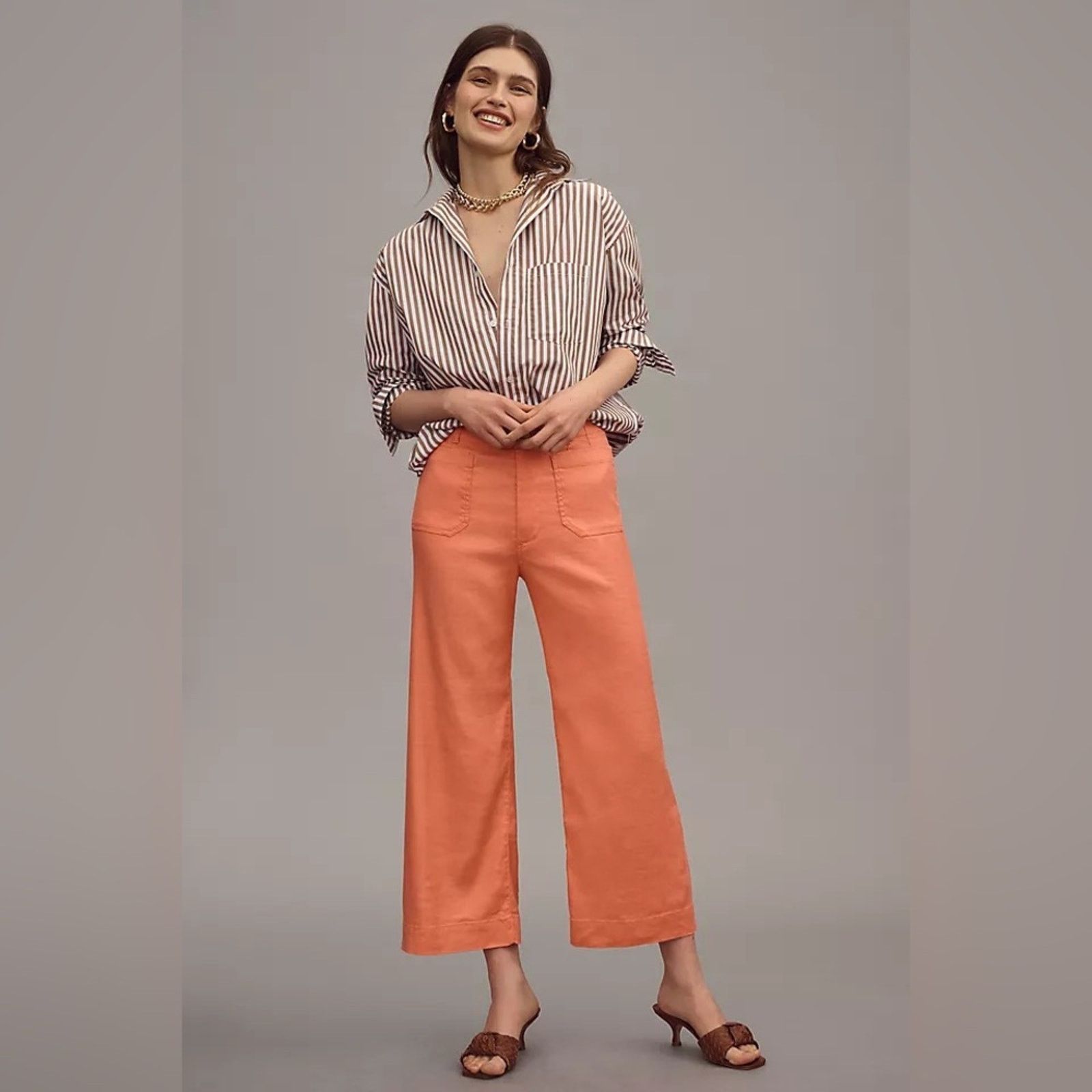 Anthropologie MAEVE Women's Orange Wide-Leg Pants by Anthropologie Size 32" / US 10 / IT 46 - 1 Thumbnail
