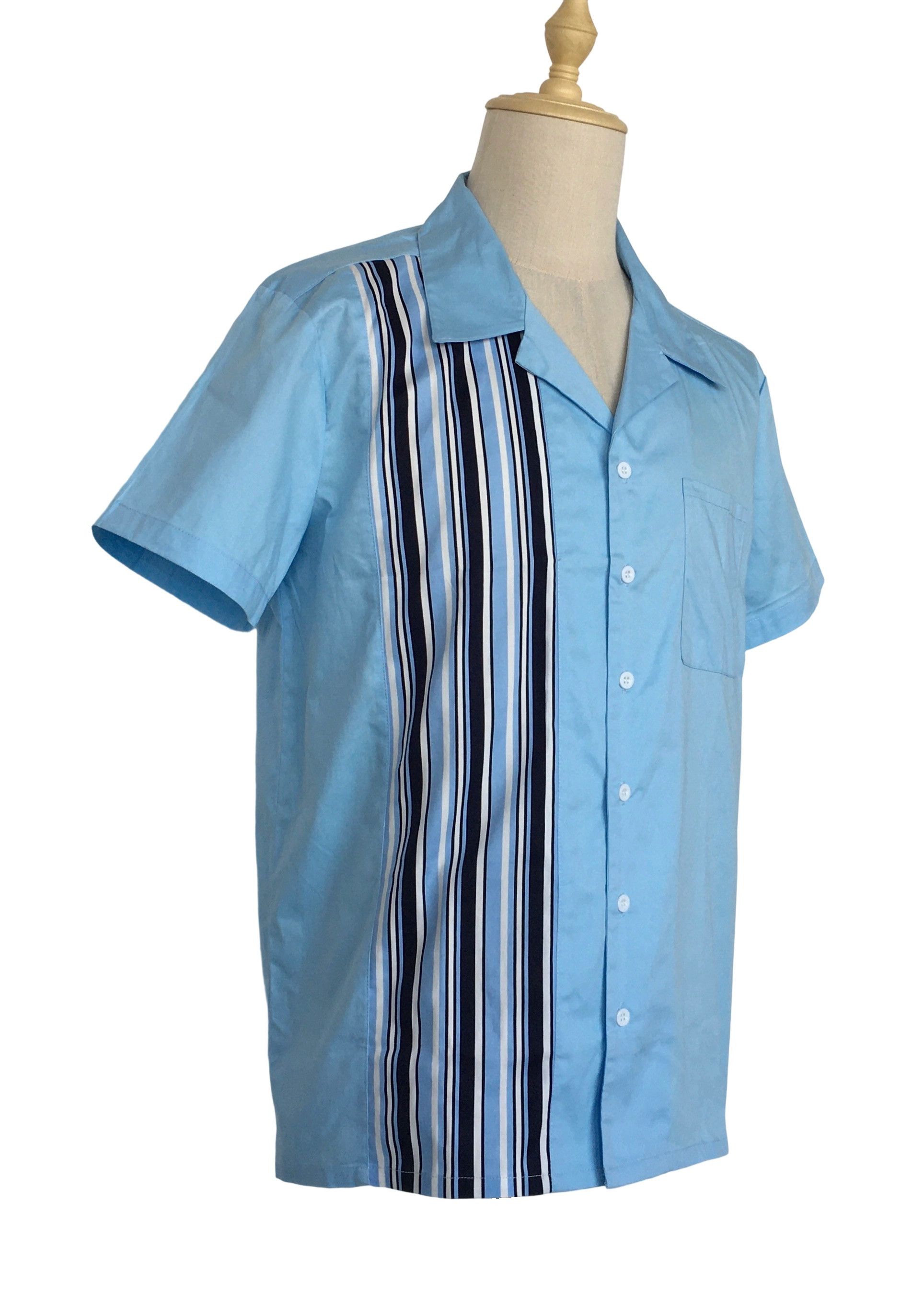 Other Retro Style Light Blue Striped Panel Mens Shirts Size US XL / EU 56 / 4 - 2 Thumbnail