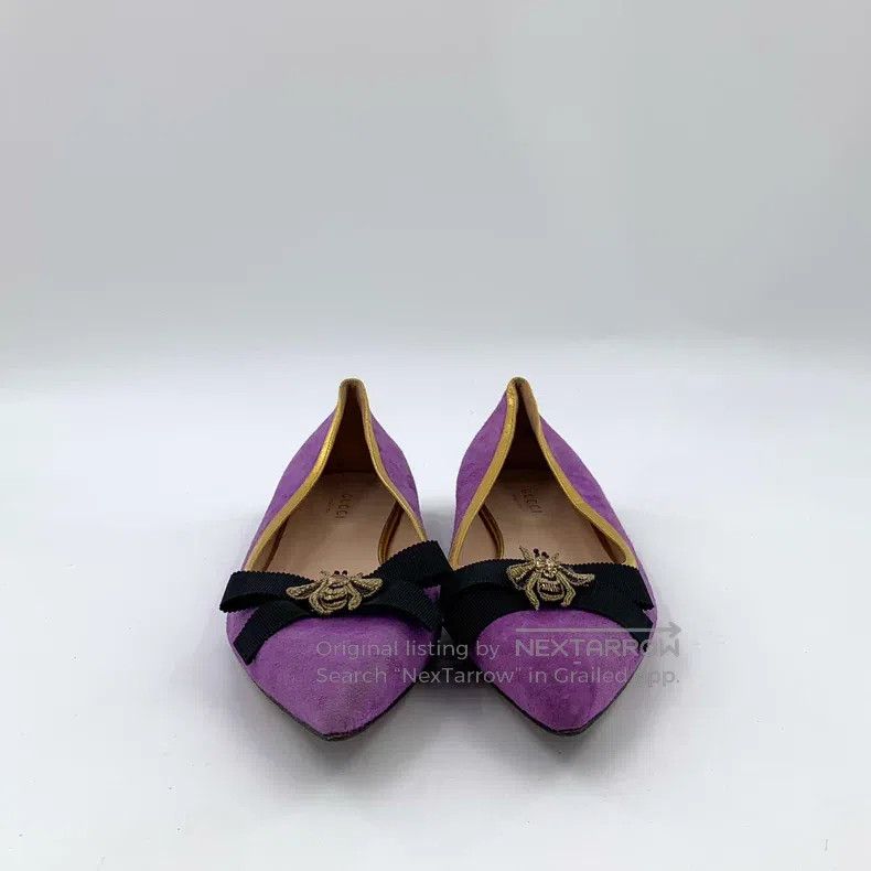 Gucci Gucci Purple pointed bow bee diamond suede casual flat sho Size US 7 / IT 37 - 3 Thumbnail