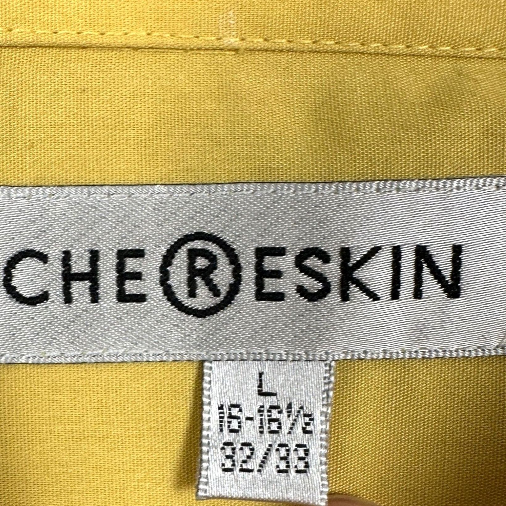 Vintage Chereskin Mens Dress Shirt Yellow Long Sleeve Button Up Collared Pocket Chest 49 in 30 in Regular L Shirt Size 42R - 4 Thumbnail
