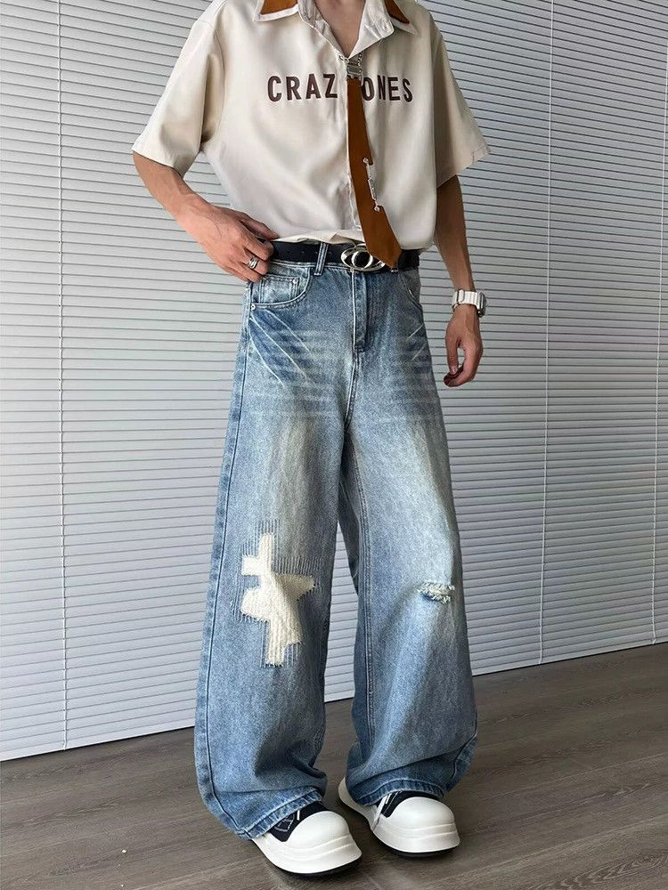 Vintage American high street hiphop lightning washed ripped jeans Size US 32 / EU 48 - 1 Thumbnail