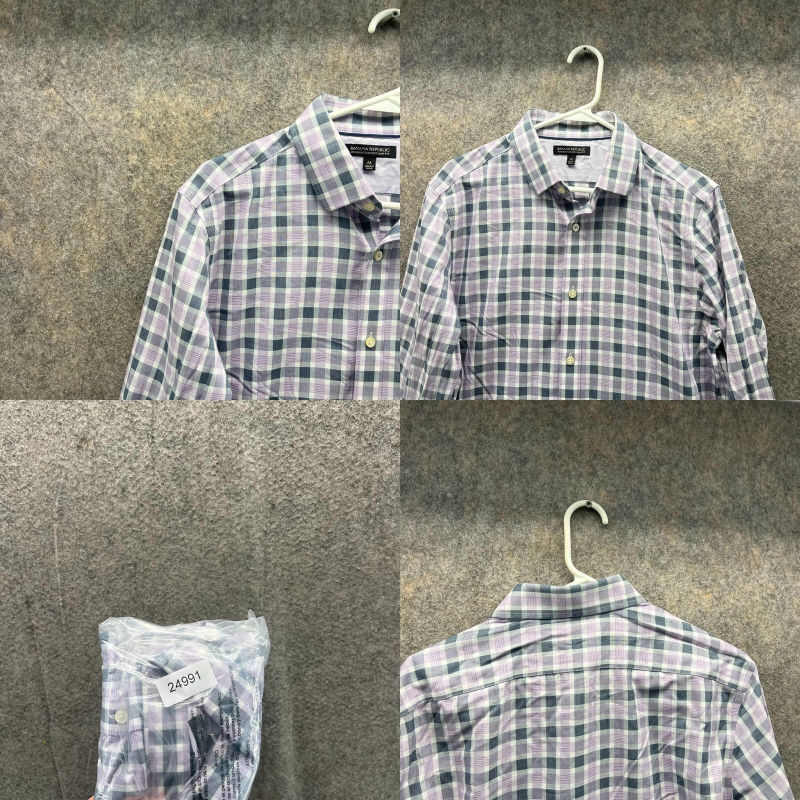 Banana Republic Banana Republic Shirt Men Medium Purple Blue Button Down Tailored Slim Check Shirt Size US M / EU 48-50 / 2 - 8 Thumbnail