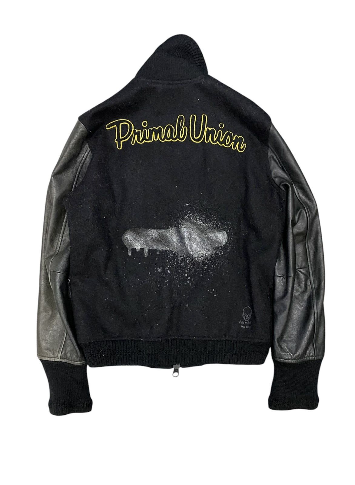 2000s Ila Primal Union Leather sleeve Skull Varsity