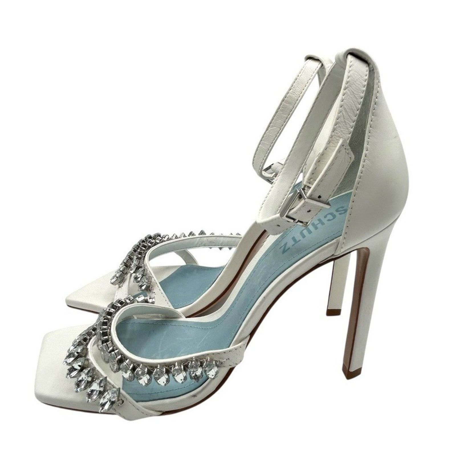 SCHUTZ SCHUTZ White Rhinestone Stiletto Heels Square Toe Size 8B Size US 8 / IT 38 - 7 Thumbnail