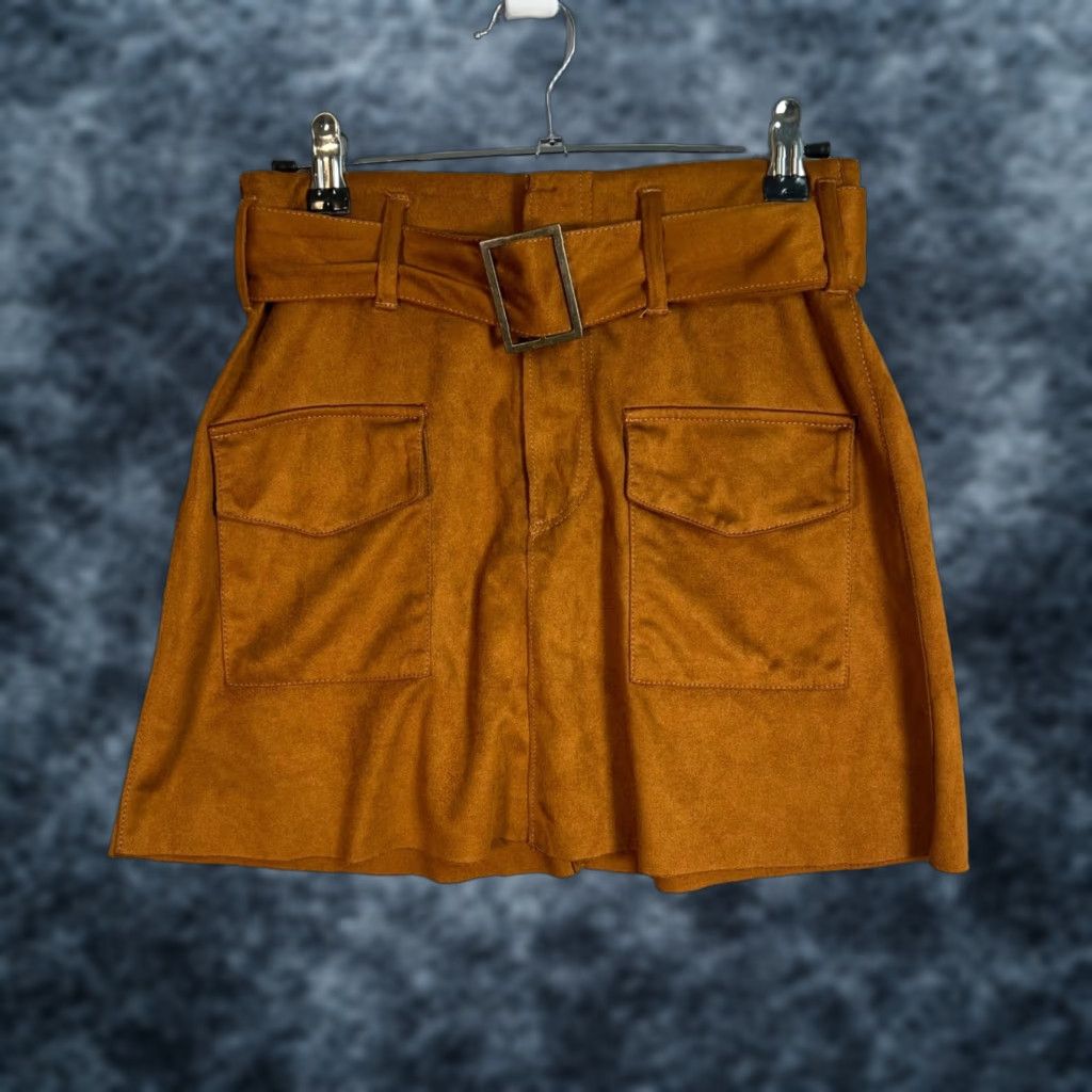 Zara VINTAGE Zara Trafaluc Womens XS Brown Mini Skirt With Belt & Pockets Size 26" / US 2 / IT 38 - 1 Thumbnail