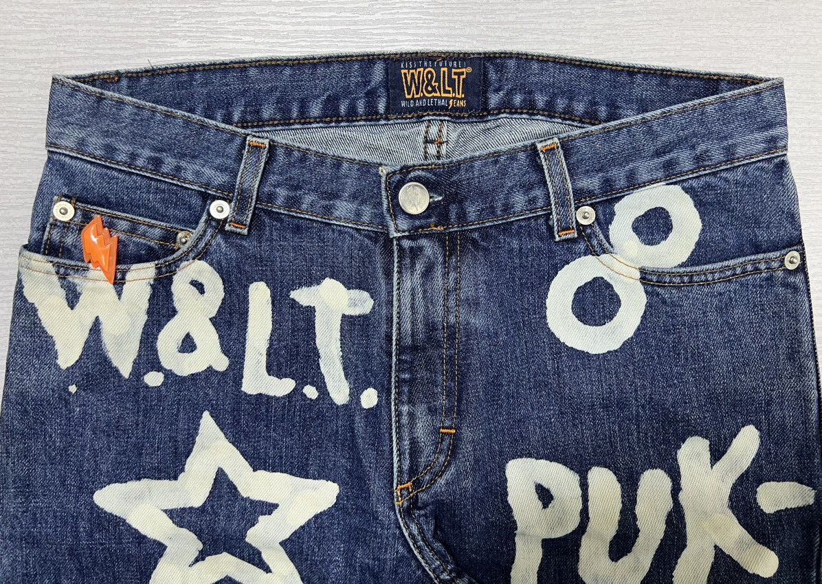 Walter Van Beirendonck W&LT - A/W 1999 - Bleach Graffiti Flared Denim Jeans Size US 28 / EU 44 - 9 Thumbnail