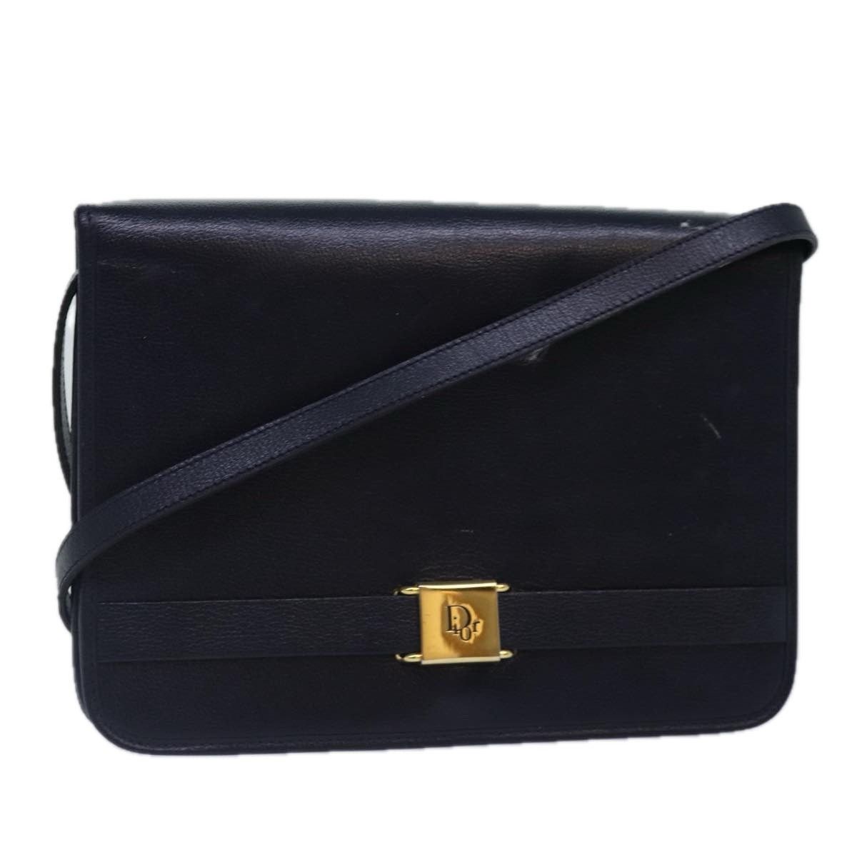 Dior Shoulder Bag Leather Navy Gold in Blue, Women's