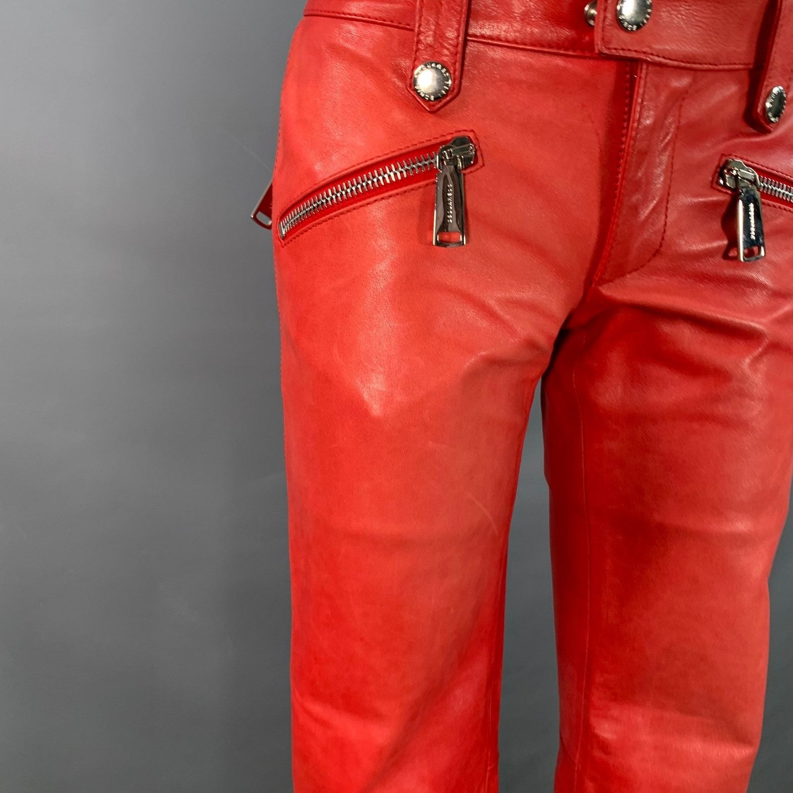 Dsquared2 DSQUARED2 Red Lambskin Leather Low Rise Biker Casual Pants Size 25" / US 0 / IT 36 - 5 Thumbnail