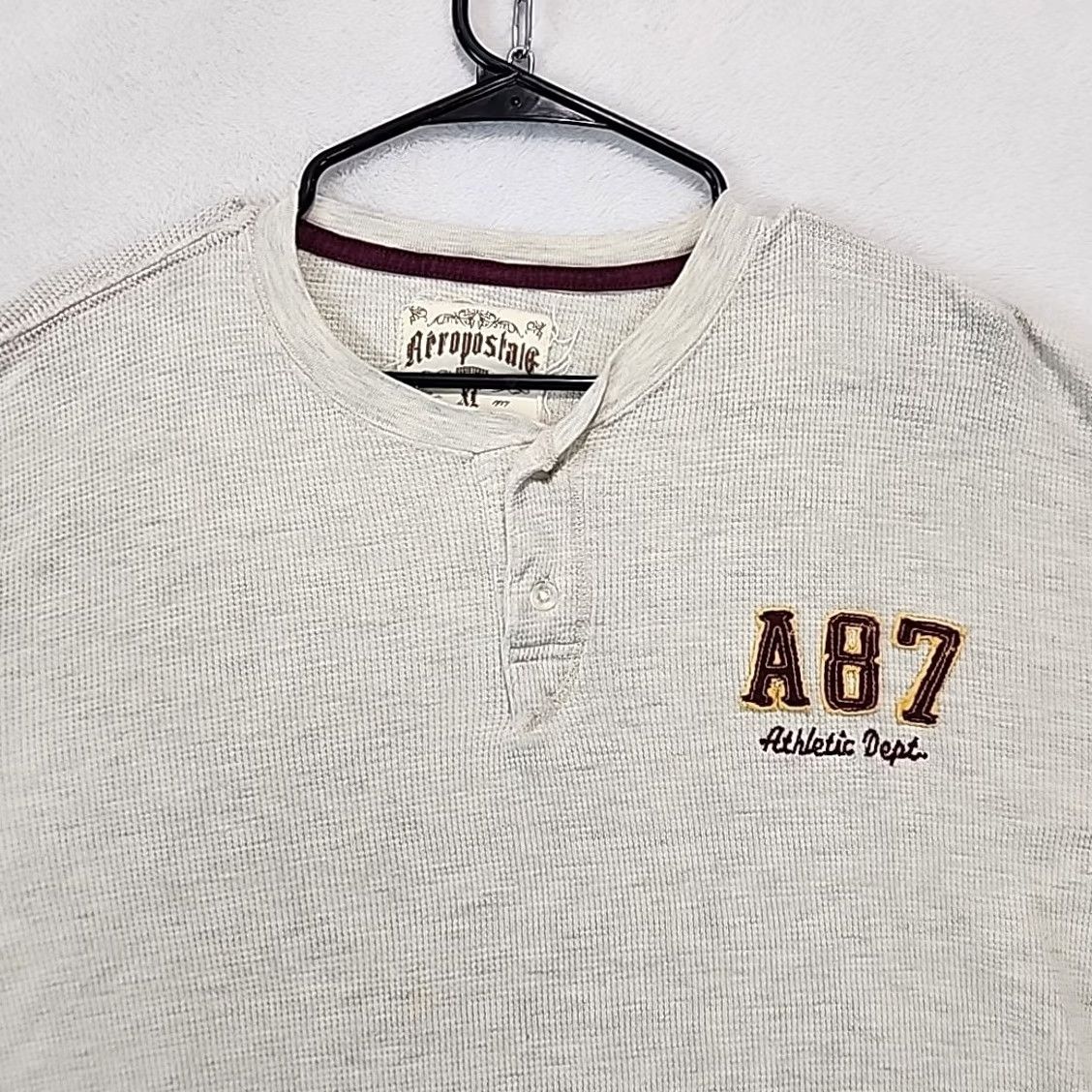 Aeropostale VINTAGE Aeropostale Henley Shirt XL Mens Ivory Waffle Knit Thermal Logo Long Sleeve USA 90s Size US XL / EU 56 / 4 - 2 Thumbnail