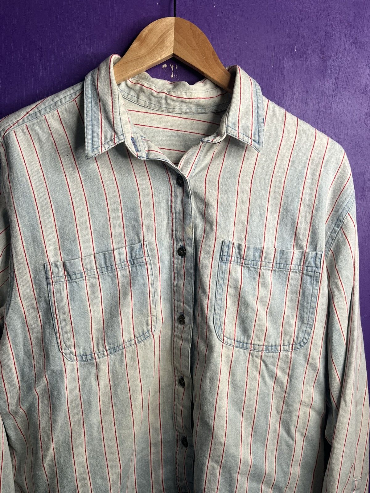 Vintage Vintage 90s Blue red striped button up shirt Size US M / EU 48-50 / 2 - 3 Thumbnail