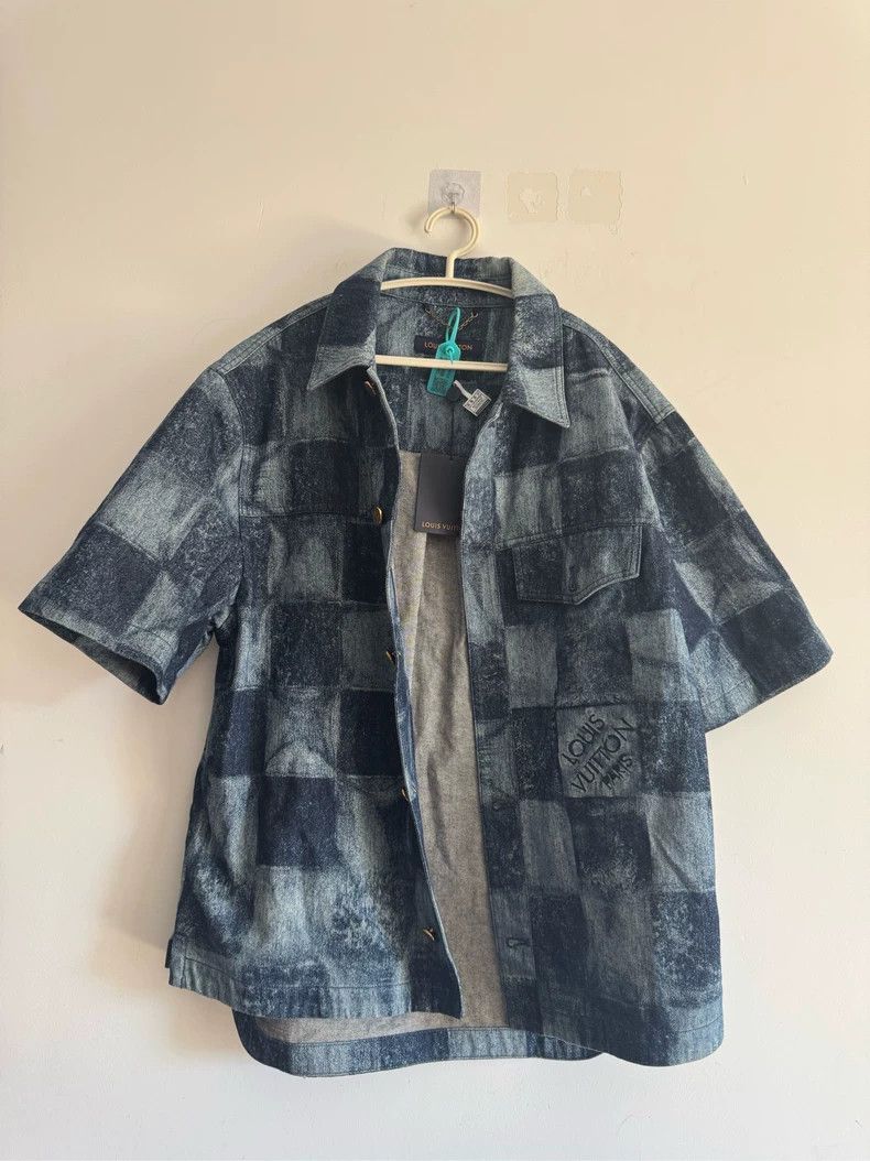 Louis Vuitton Louis Vuitton Blue Checker Denim Short Sleeve Shirt 2503-Ne Size US XL / EU 56 / 4 - 1 Thumbnail