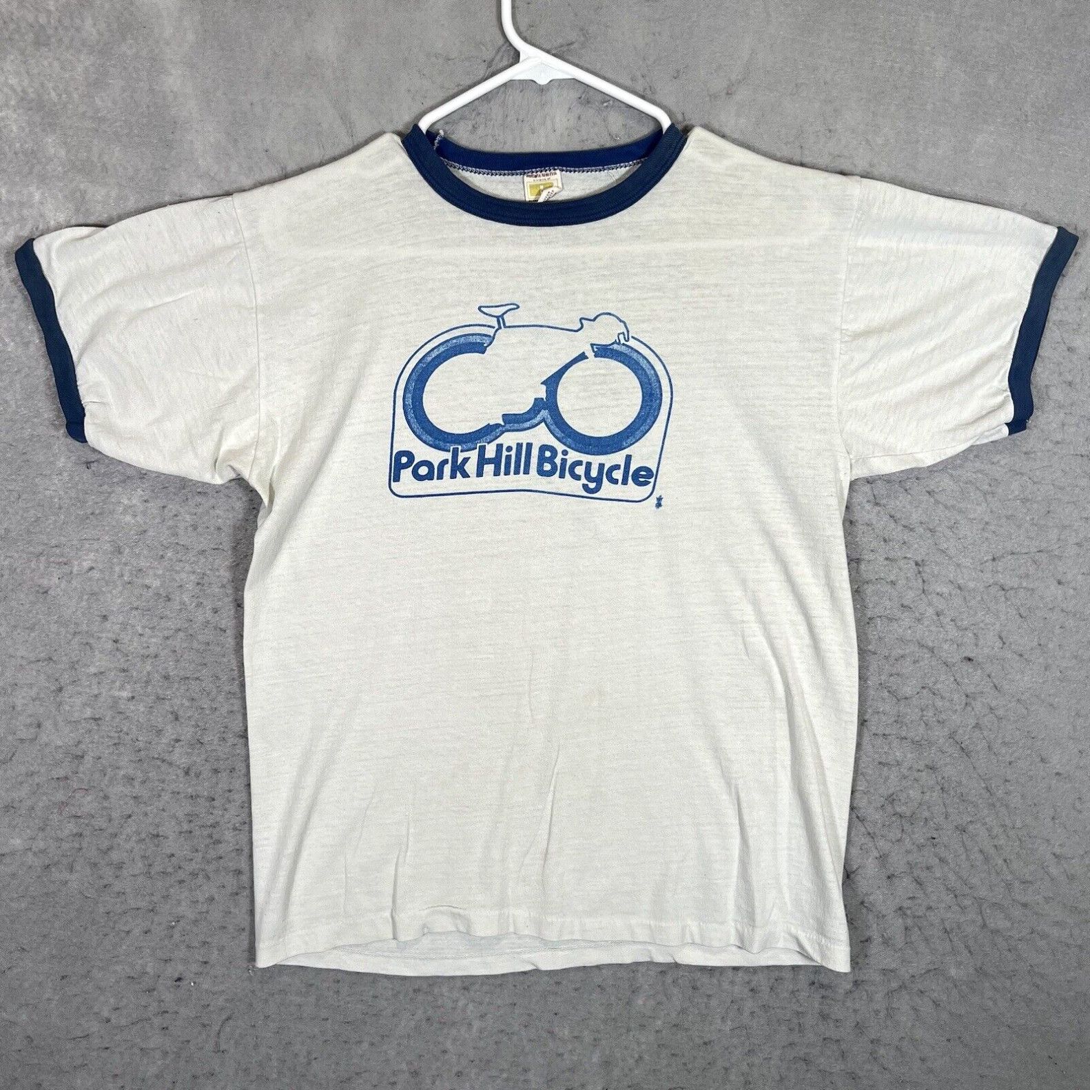 image of A1 Vintage 70's Russell Athletic Rome Olympics Cycling T Shirt Adult M Blue Mens in White (Size Med