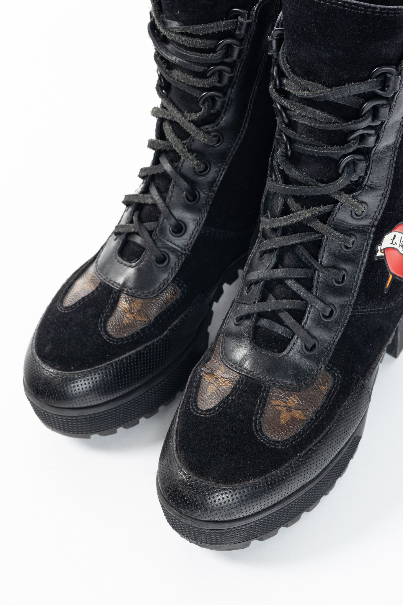 Louis Vuitton Louis Vuitton Laureate Black Suede & Monogram Patch Boots Size US 6.5 / IT 36.5 - 6 Thumbnail