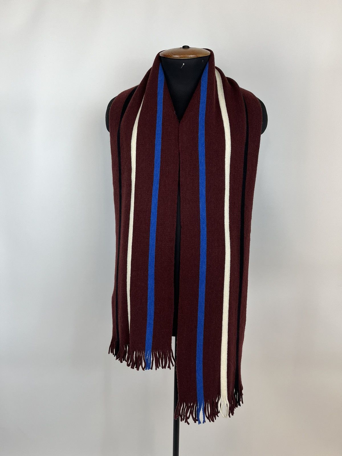 Designer × JW Anderson × Uniqlo Uniqlo JW Anderson Maroon Striped Scarf Heattech Wool (0353) Size ONE SIZE - 1 Thumbnail