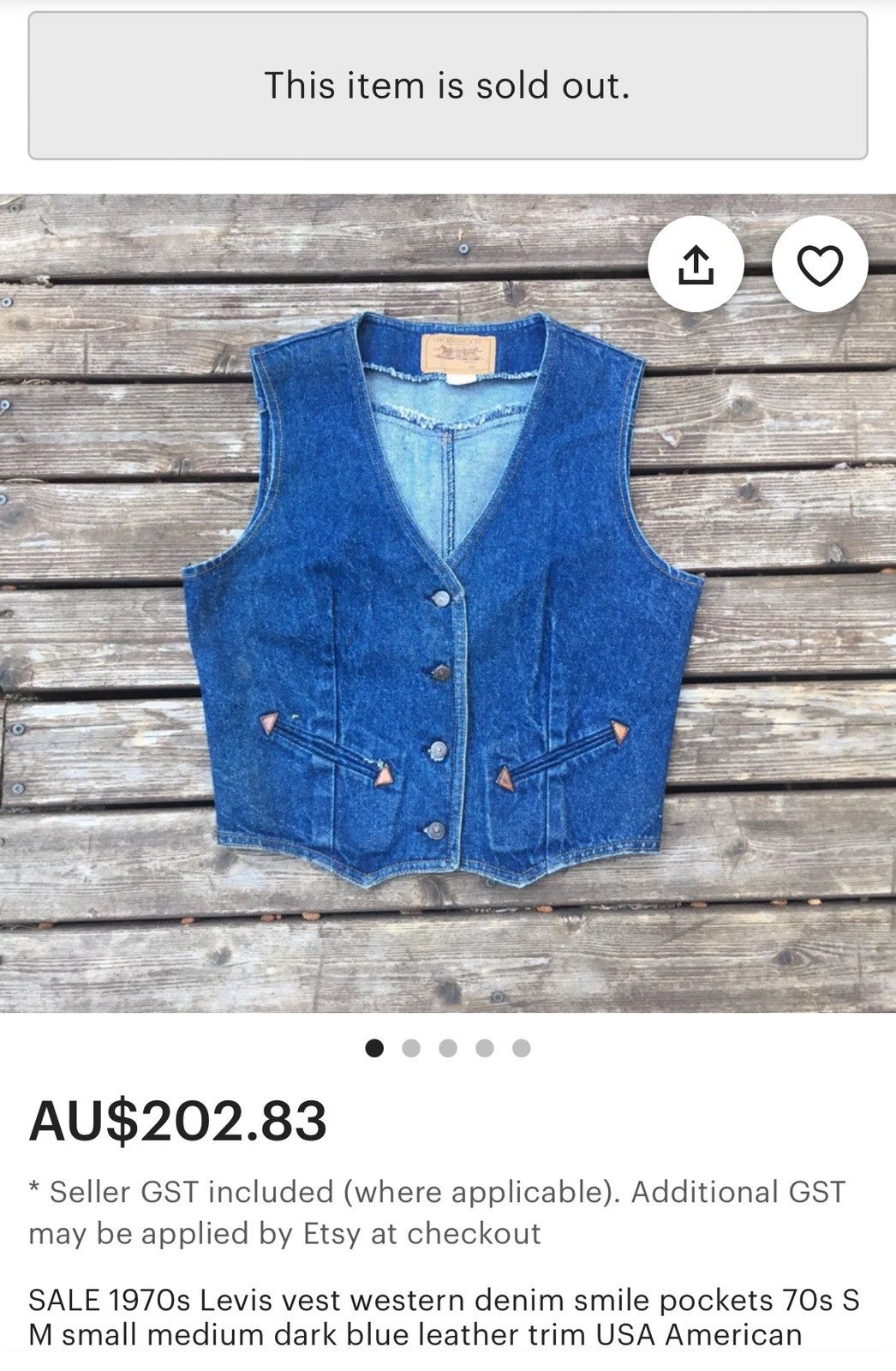 Levi's Vintage 1970s Levis Smile Pocket Leather Trim Vest Size L / US 10 / IT 46 - 18 Thumbnail