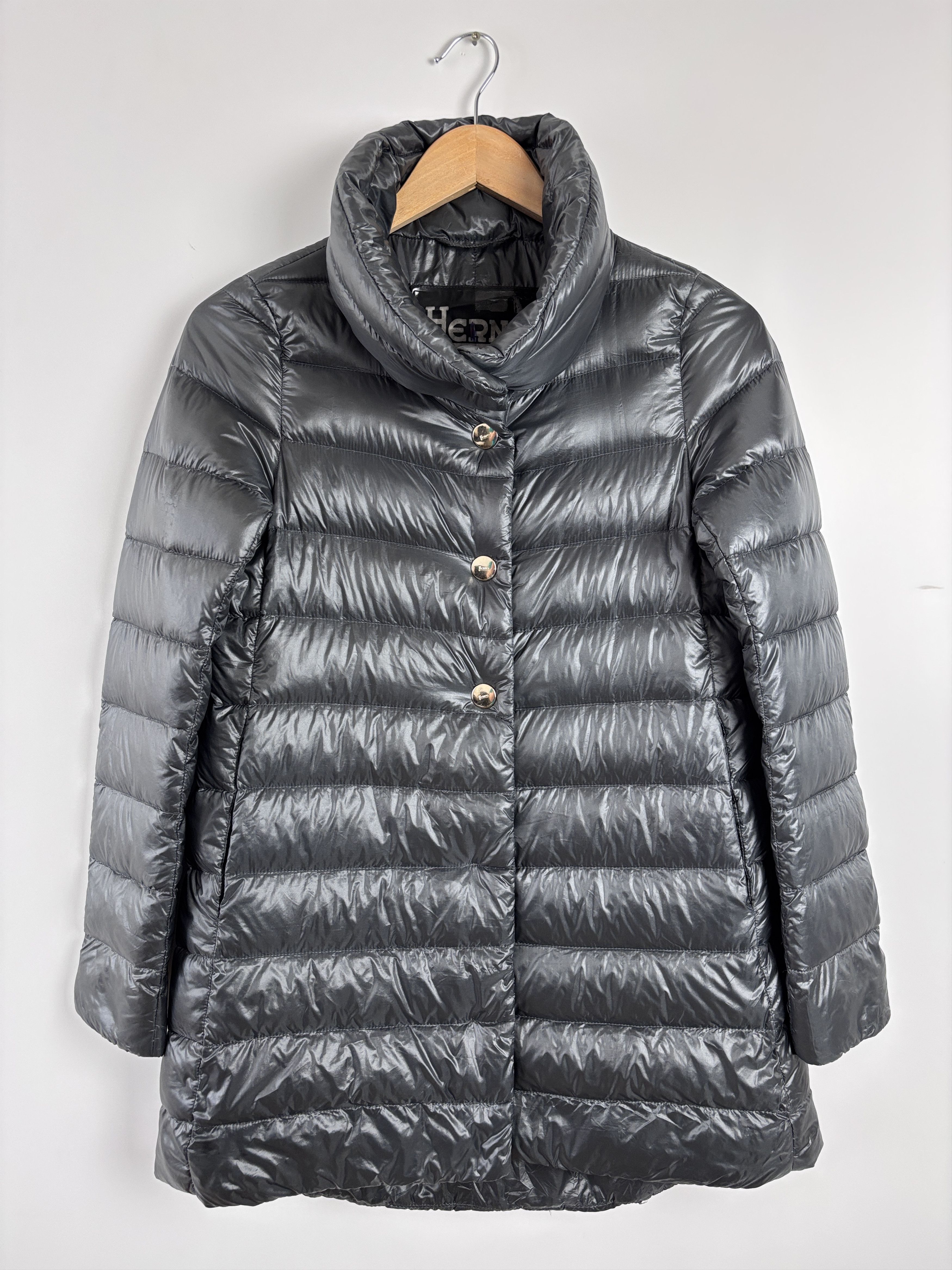 Womens HERNO Lightweight Down Puffer Jacket Gray Size 38