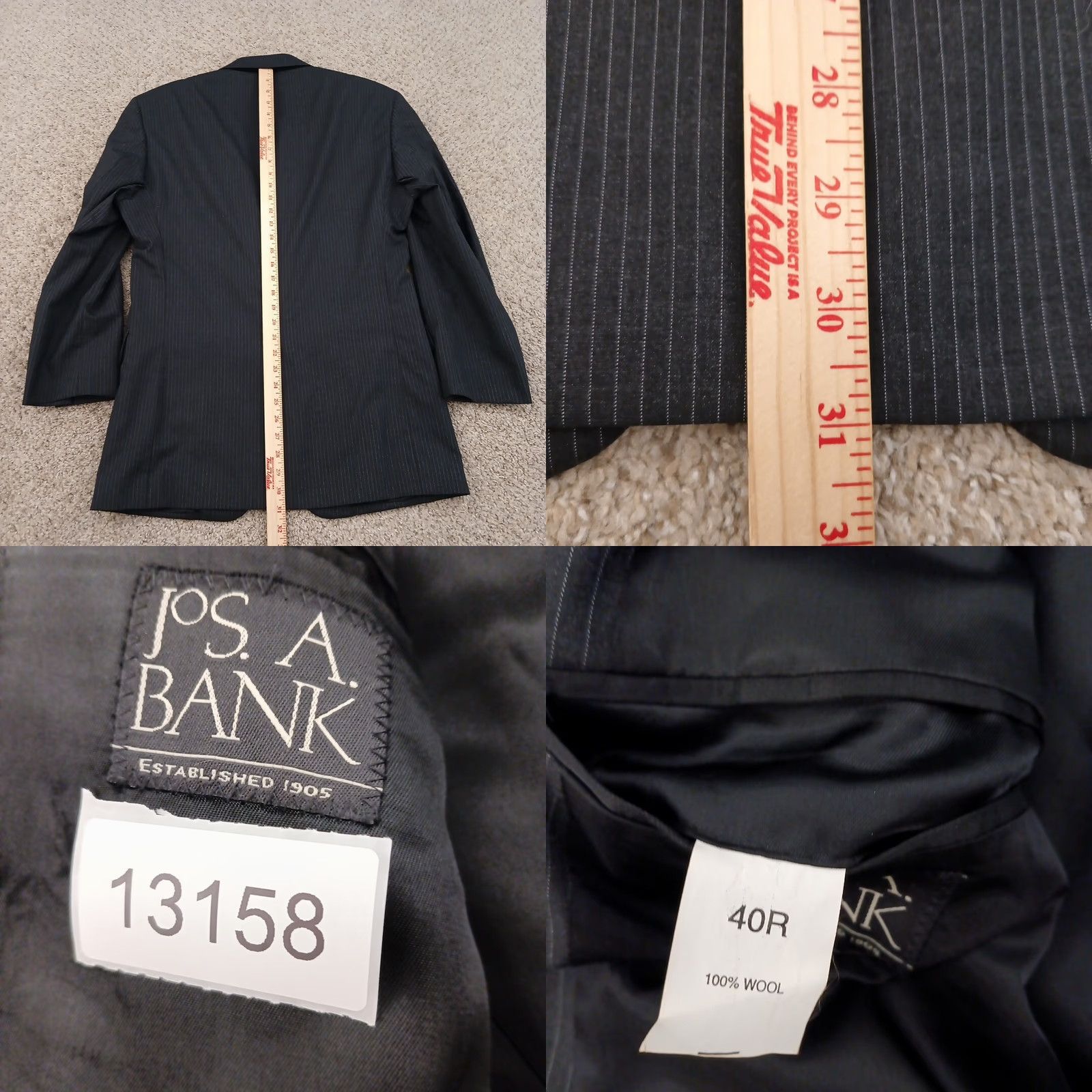 Jos. A. Bank Jos A Bank Blazer Mens 40 Gray Striped Wool Single-Breasted Two-Button Notch Lapel Jacket Size 40R - 8 Thumbnail