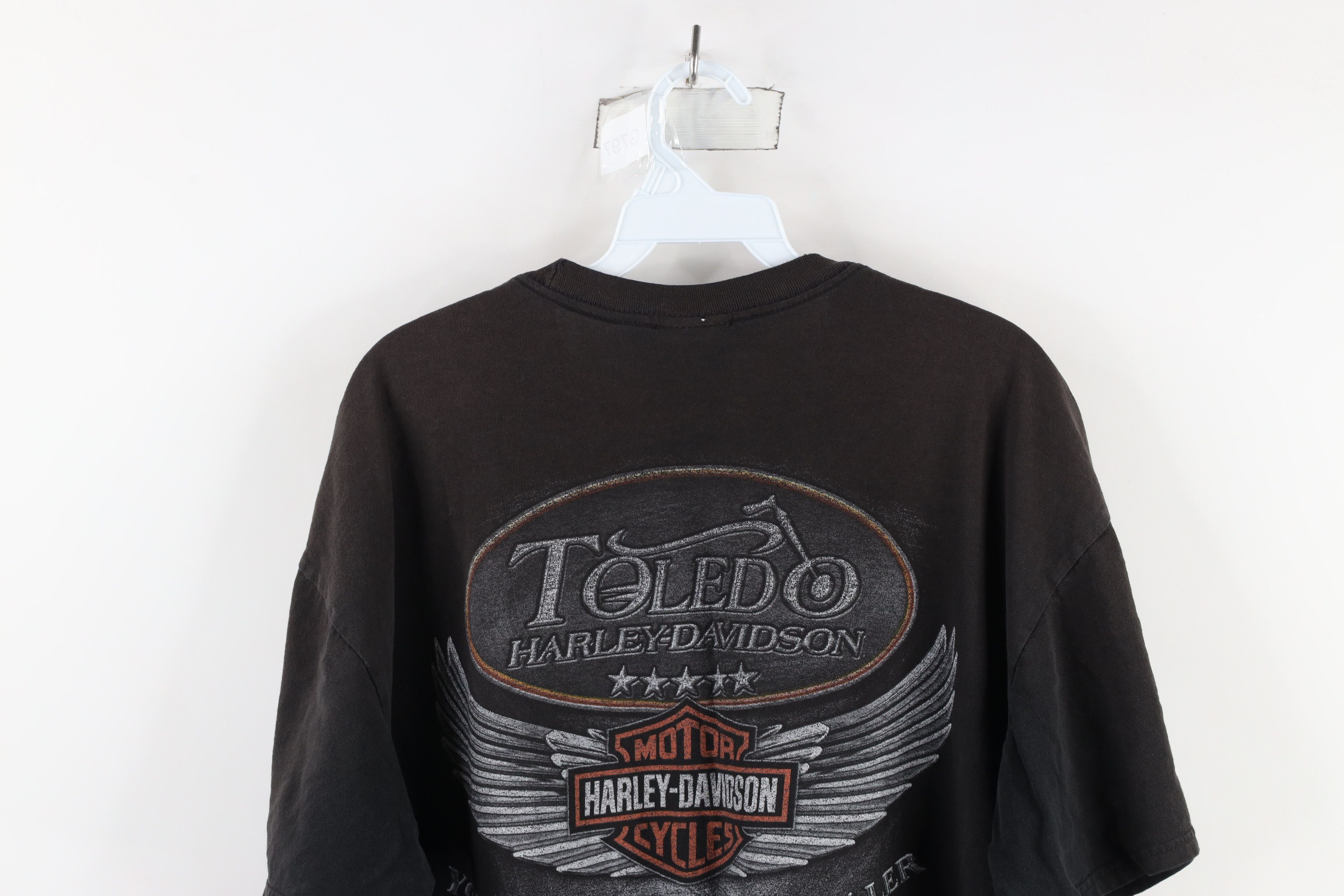 Harley Davidson × Vintage Harley Davidson Out Big Logo Wings T-Shirt Black Cotton Size US XL / EU 56 / 4 - 14 Thumbnail
