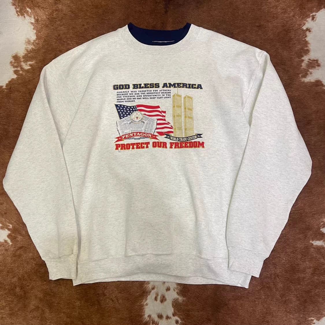 Other 90s God Bless America Color Block Double Collar Sweatshirt Size US XXL / EU 58 / 5 - 2 Thumbnail