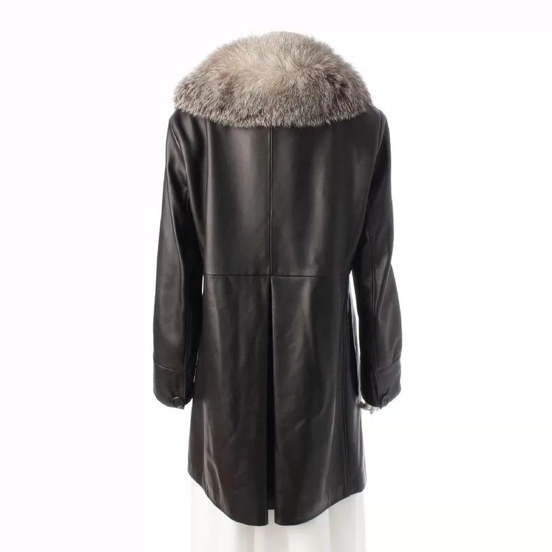 Loro Piana LORO PIANA Black sheepskin fur fox fur collar coat Size L / US 10 / IT 46 - 2 Thumbnail
