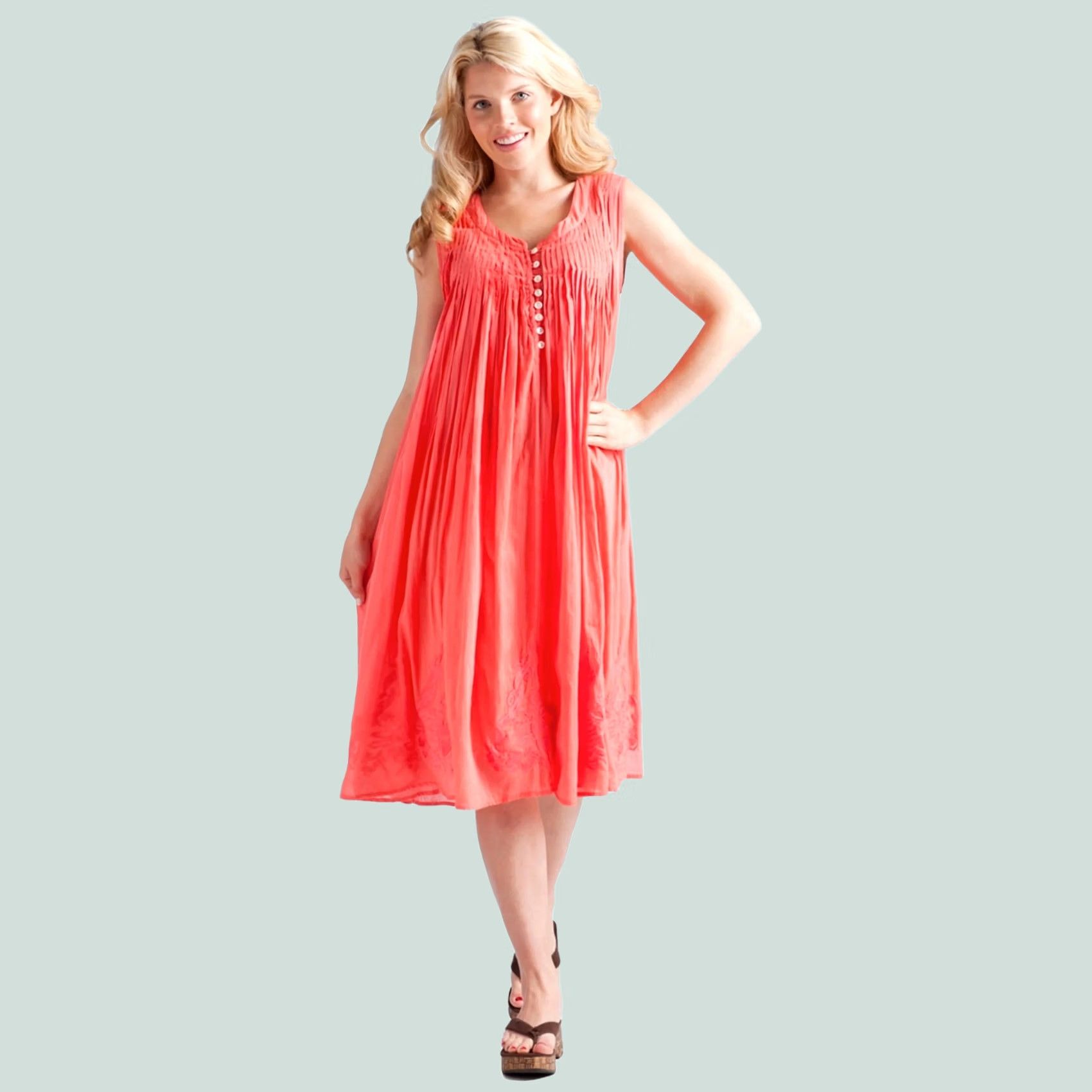 Pinko La Cera Cotton Sleeveless Dress Embroidered Coral Pink Lightweight Pockets Sz M - Women Sundress Midi Zipper? Size M / US 6-8 / IT 42-44 - 1 Thumbnail