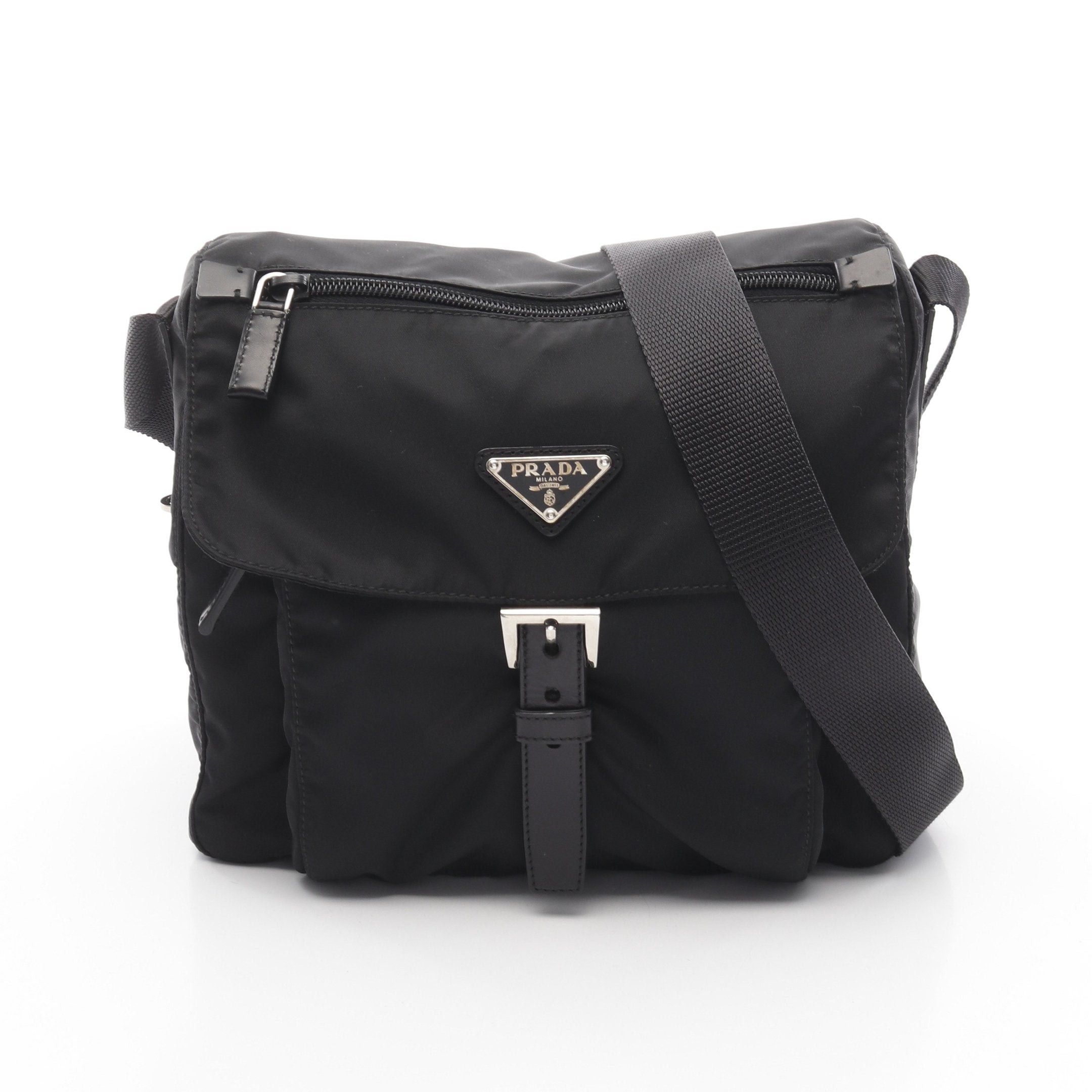 Prada Vela Shoulder Bag Nylon Leather Black, Women's