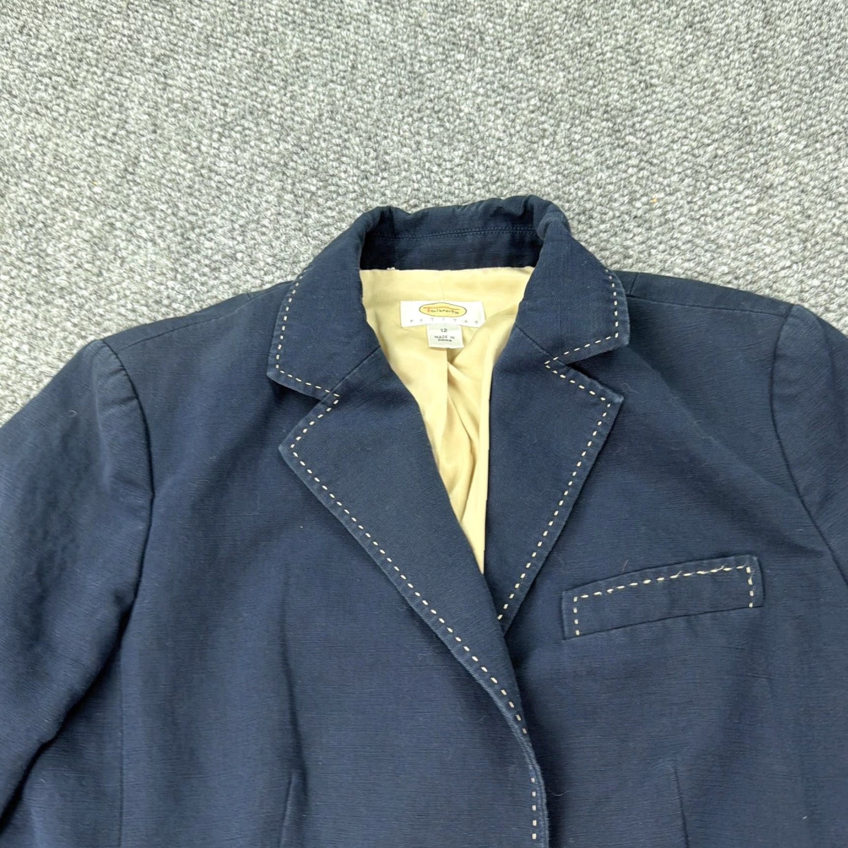 Talbots Talbots Petites Blazer Womens 12 Navy Cotton Linen Lined Jacket Contrast Stitch Size XL / US 12-14 / IT 48-50 - 3 Thumbnail