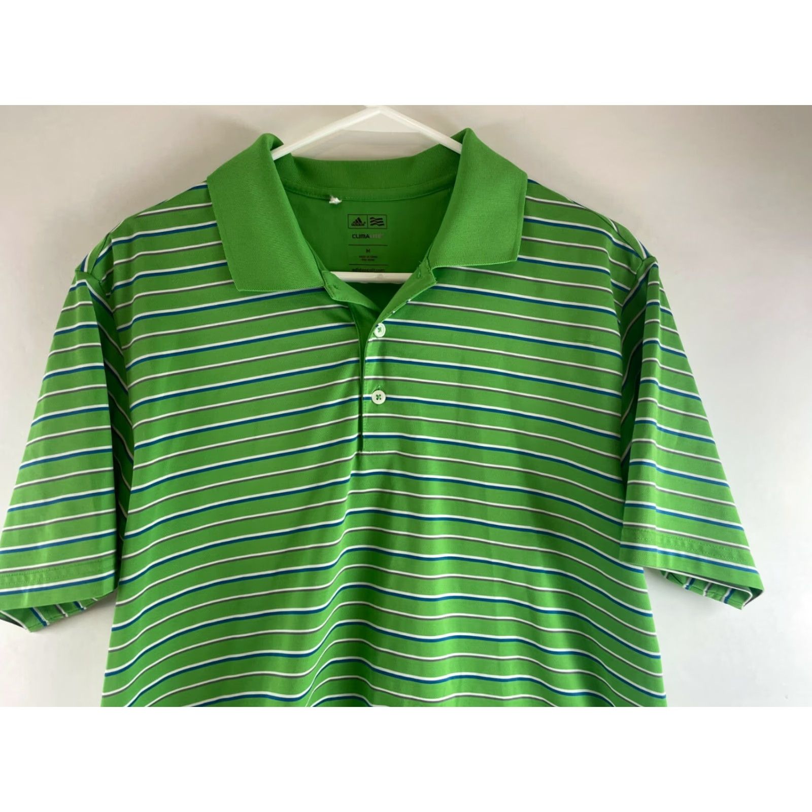 Adidas Adidas Climalite Polo Shirt Men's M Green Stripe 1/4 Button Up Short Sleeve Size US M / EU 48-50 / 2 - 3 Thumbnail