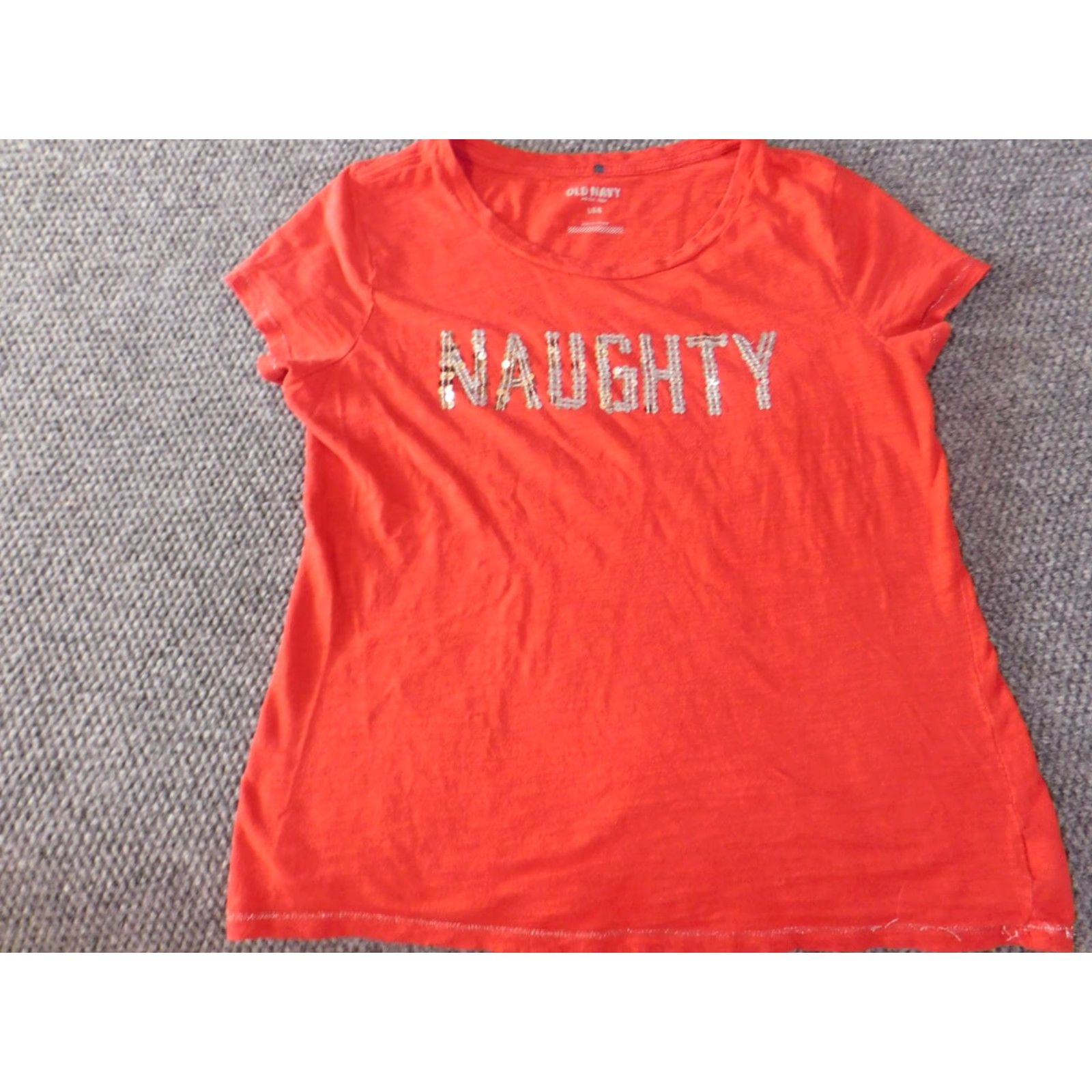 Old Navy Old Navy Blouse Womens L Red Crew Neck Short Sleeve Pullover Casual Cotton Stretch - Basic, Regular, Button, American, Vintage No Size L / US 10 / IT 46 - 2 Thumbnail