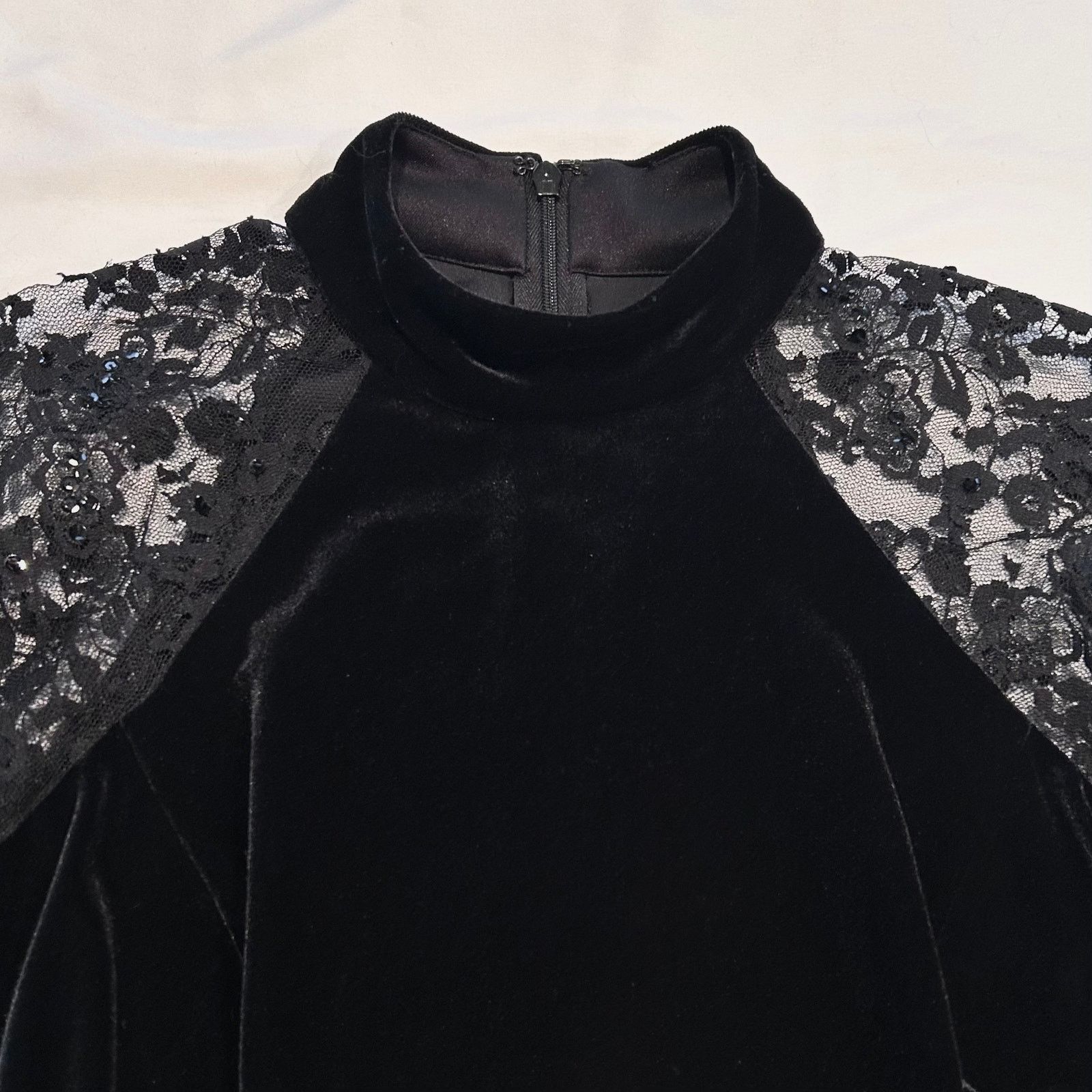 Other Vintage Jessica Howard Black Velvet Dress Lace Sleeves 6 Size M / US 6-8 / IT 42-44 - 6 Thumbnail