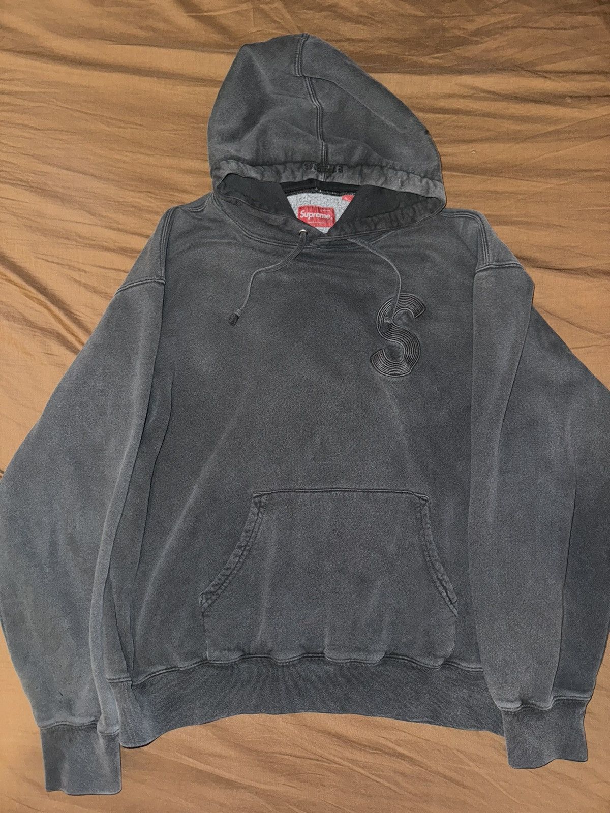 image of Supreme Overdyed S Logo Hooded Sweatshirt in Black, Men's (Size Medium)