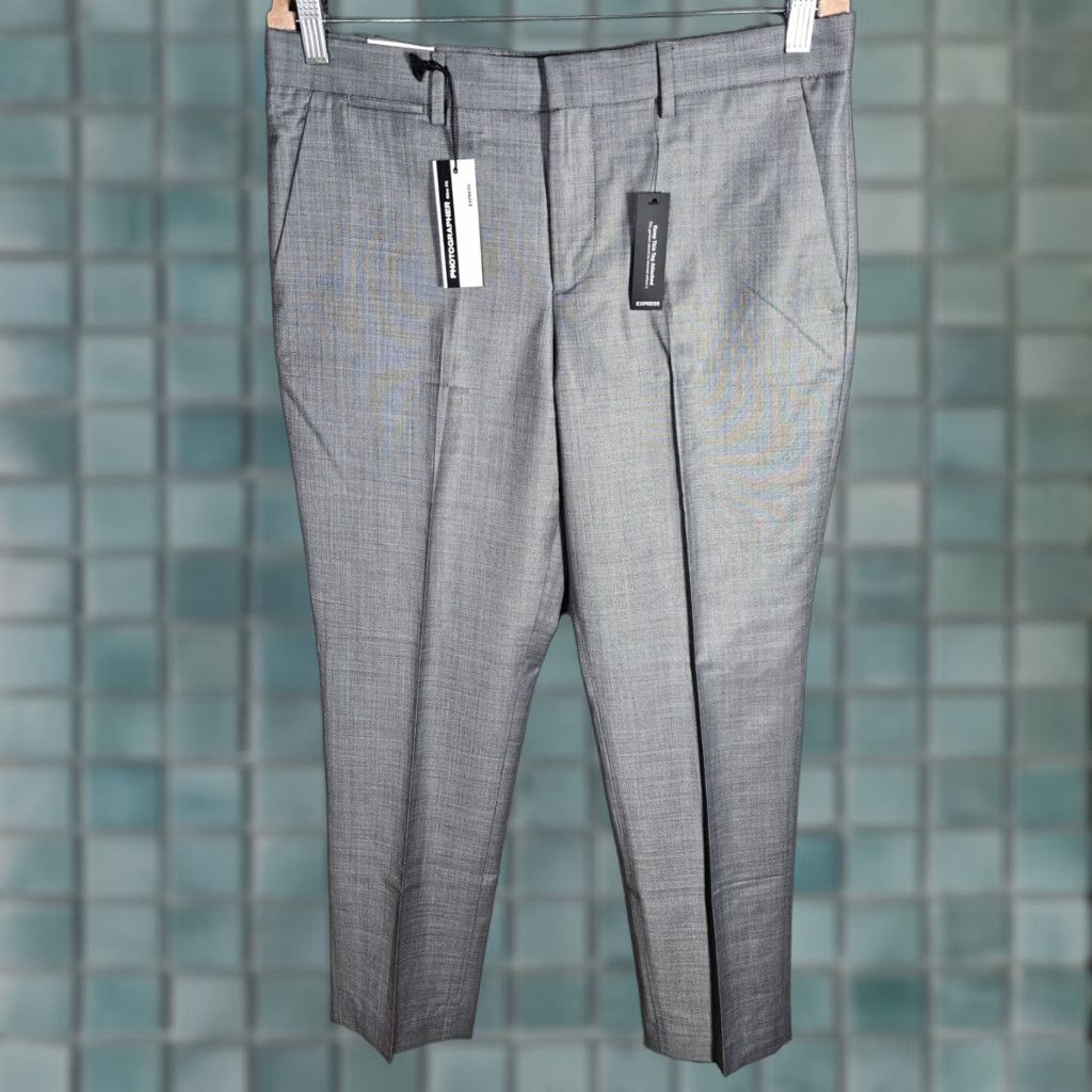 VINTAGE Express Photographer Slim Fit Dress Pants Mens Size 32x32 Gray Wool  Blend
