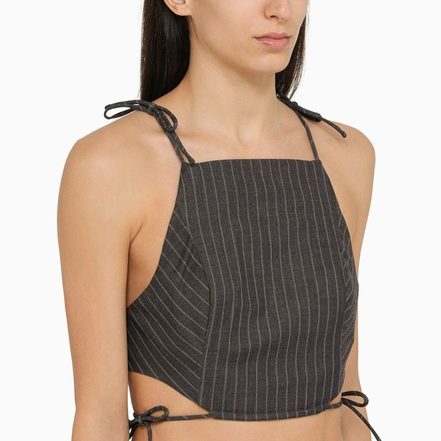 Ganni o1d2blof0824 Pinstripe Top in Grey Size XS / US 0-2 / IT 36-38 - 4 Thumbnail