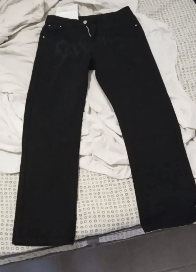 Japanese Brand Retro Black Embroidered Letter Jeans Size US 30 / EU 46 - 5 Thumbnail