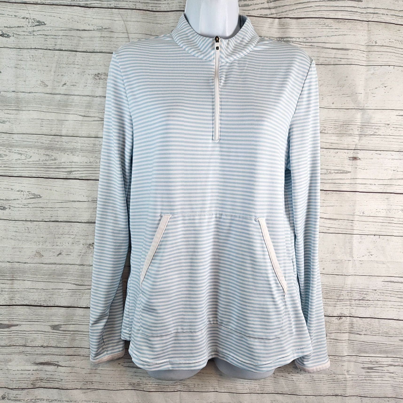 Footjoy Footjoy Womens 1/4 Zip Pullover Sz Medium Blue White Striped Long Sleeve Shirt Size M / US 6-8 / IT 42-44 - 2 Thumbnail