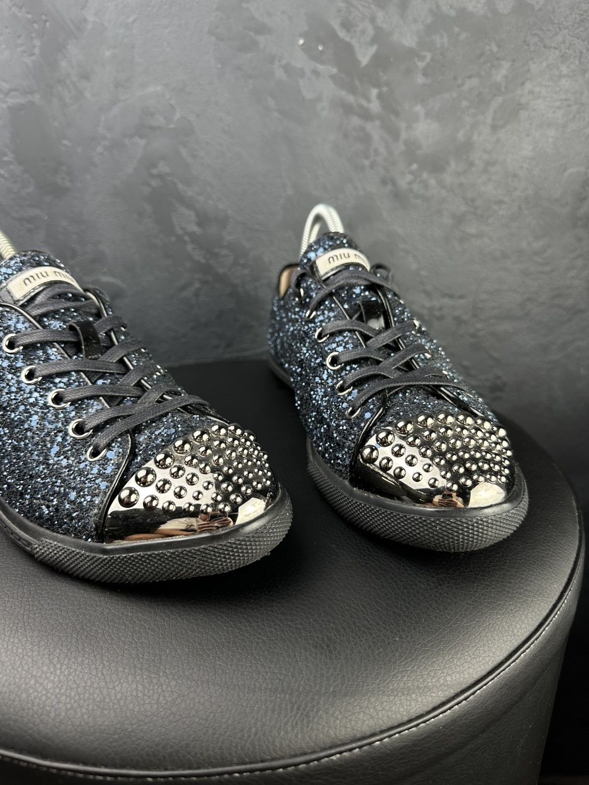 Miu Miu Miu Miu Glitter Dark Blue Studded Blue Trainer Sneakers Size US 10 / IT 40 - 5 Thumbnail