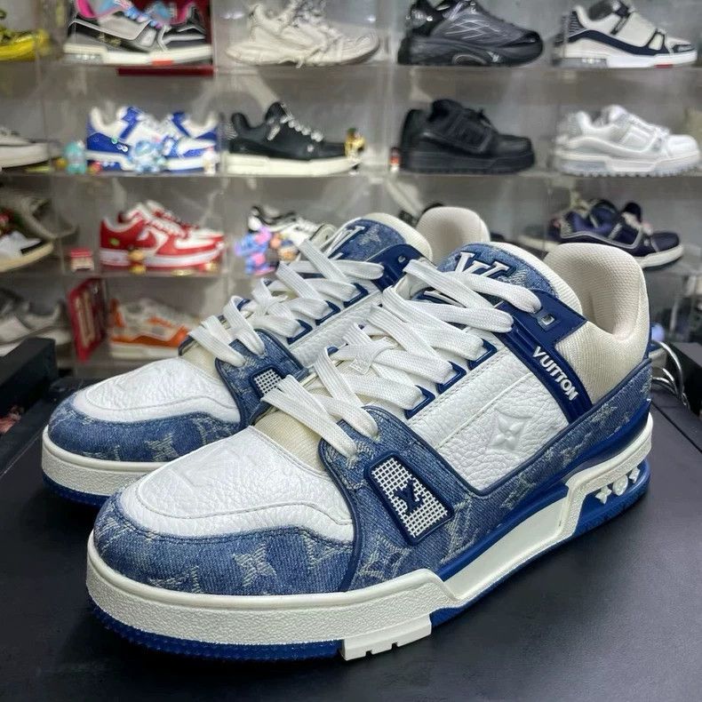 Louis Vuitton Lv Trainer White Blue Denim Sneakers Size US 7 / EU 40 - 1 Thumbnail